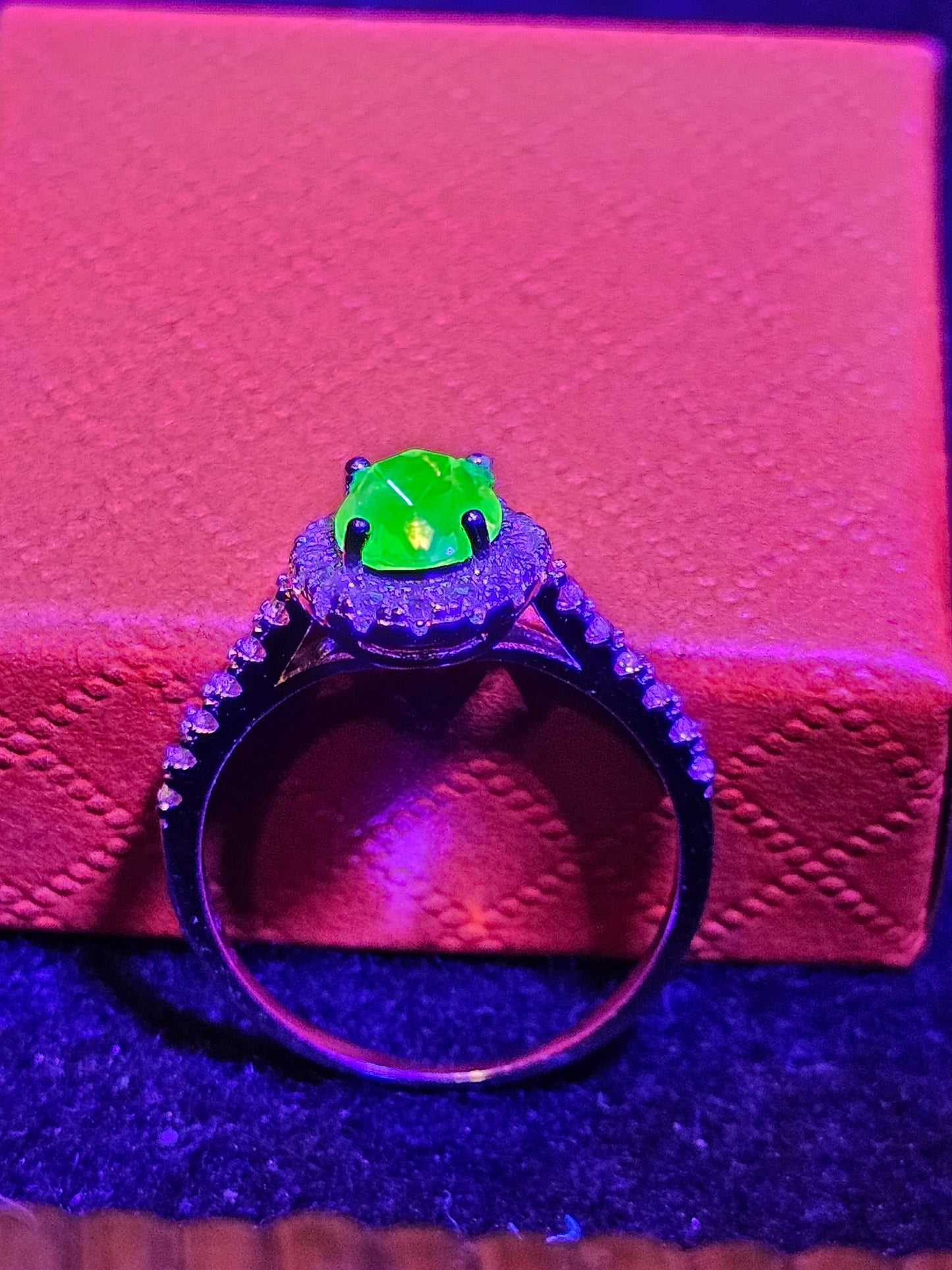 Uranium Glass Oval cut Ring size 4 through 10.5 in new Sterling Silver with vintage Uranium glass stone that glows under black / UV light