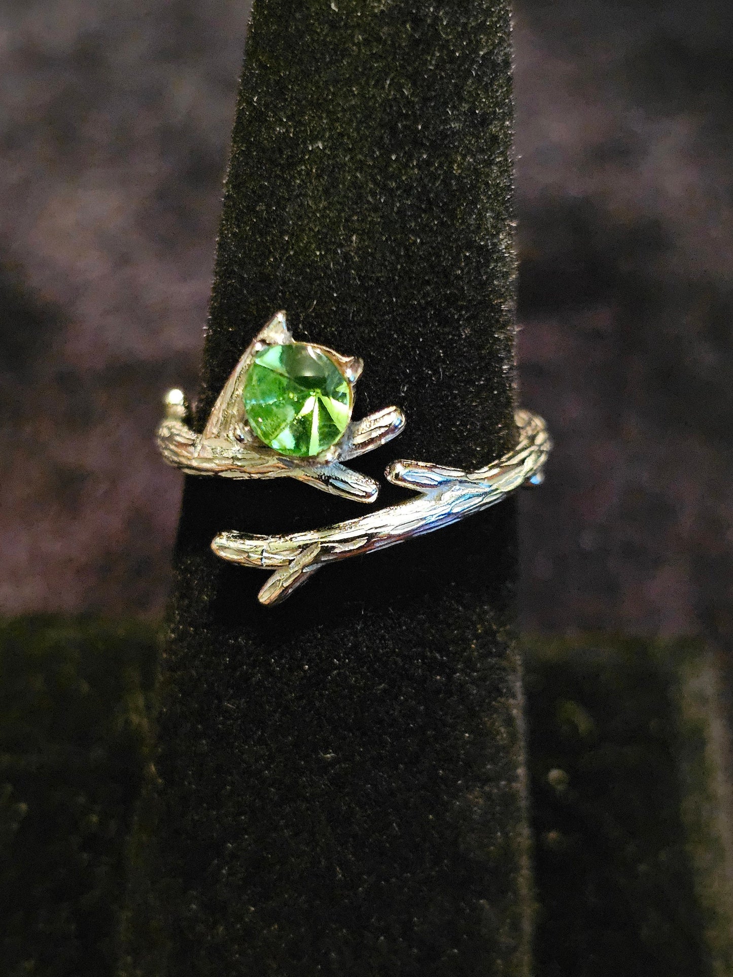Uranium Glass Adjustable Ring new Sterling Silver with a vintage 5mm round cut Uranium glass stone that glows under black / UV light