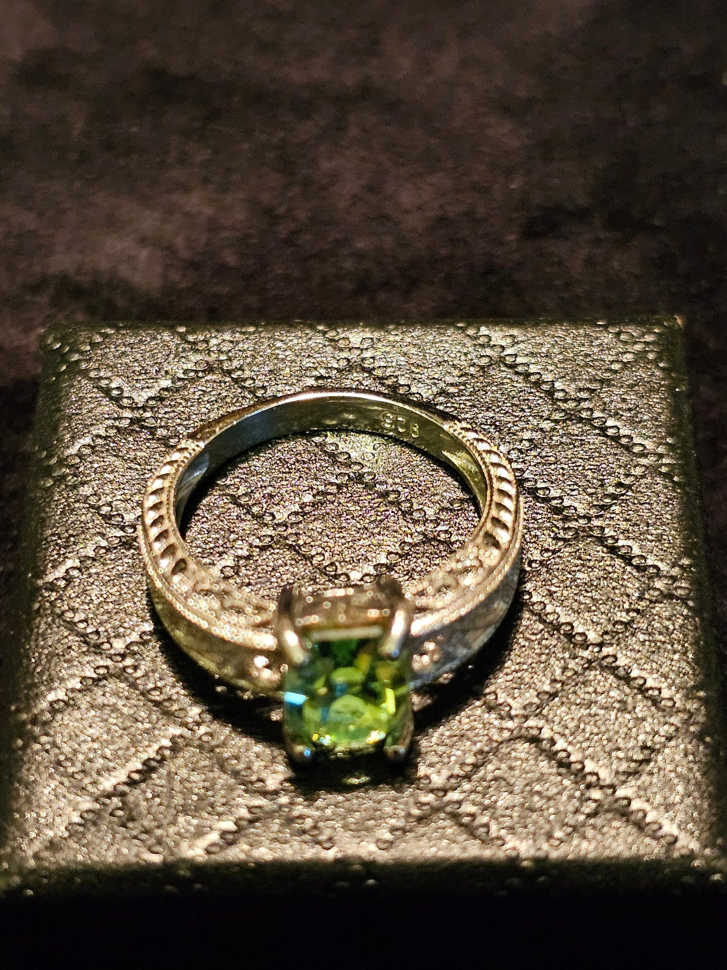 Uranium Glass Round cut Ring size 6, 9.5, or 10 New Sterling Silver  with vintage  Uranium glass stone that glows under black / UV light