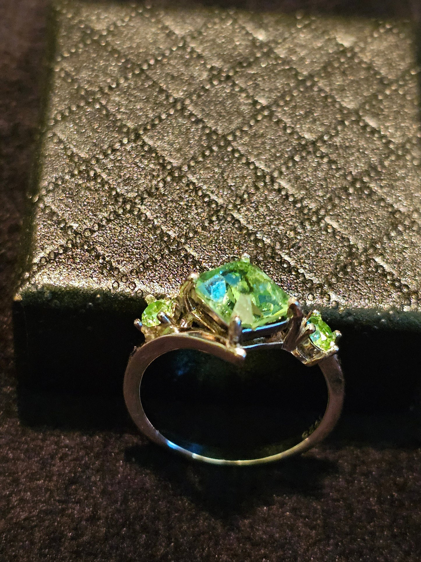 Uranium Glass Emerald cut Ring size 4 through 10.5 in new Sterling Silver with a vintage Uranium glass stone that glows under black / light