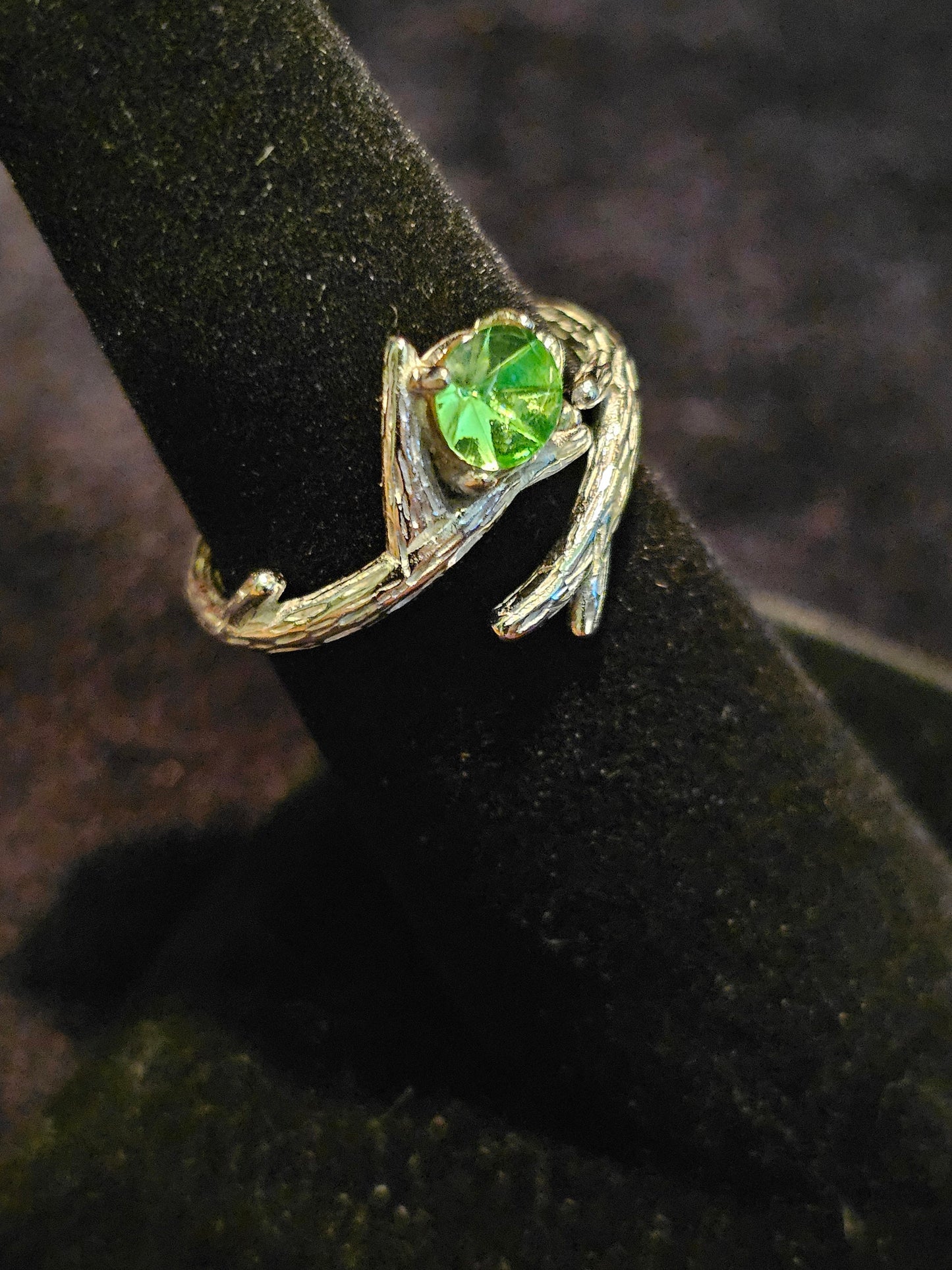 Uranium Glass Adjustable Ring new Sterling Silver with a vintage 5mm round cut Uranium glass stone that glows under black / UV light