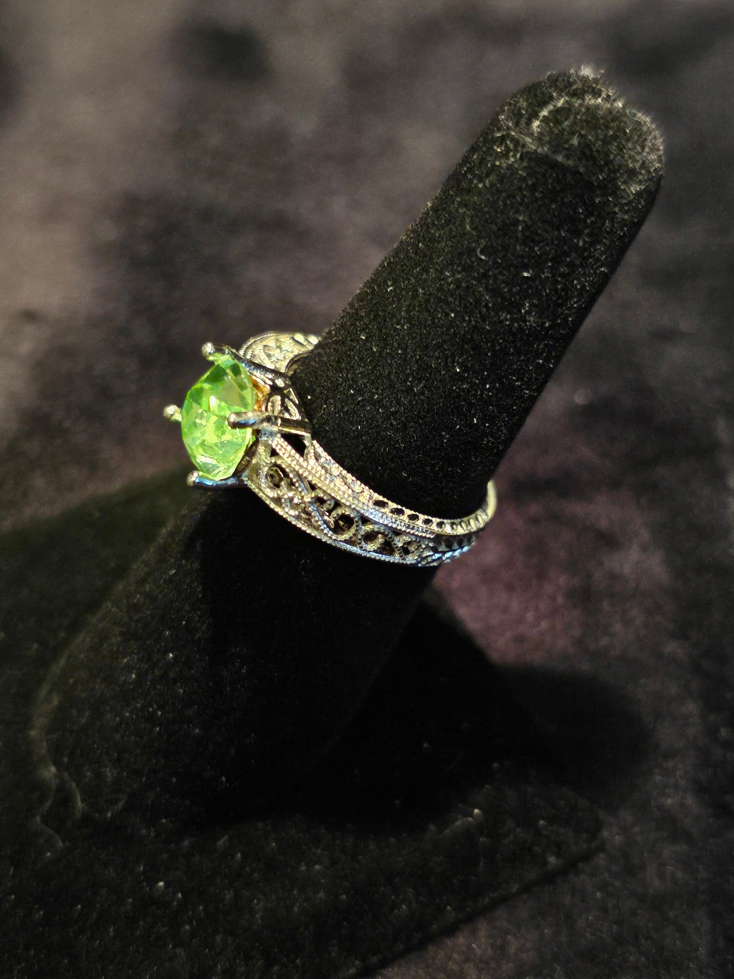 Uranium Glass Round cut Ring size 6, 9.5, or 10 New Sterling Silver  with vintage  Uranium glass stone that glows under black / UV light