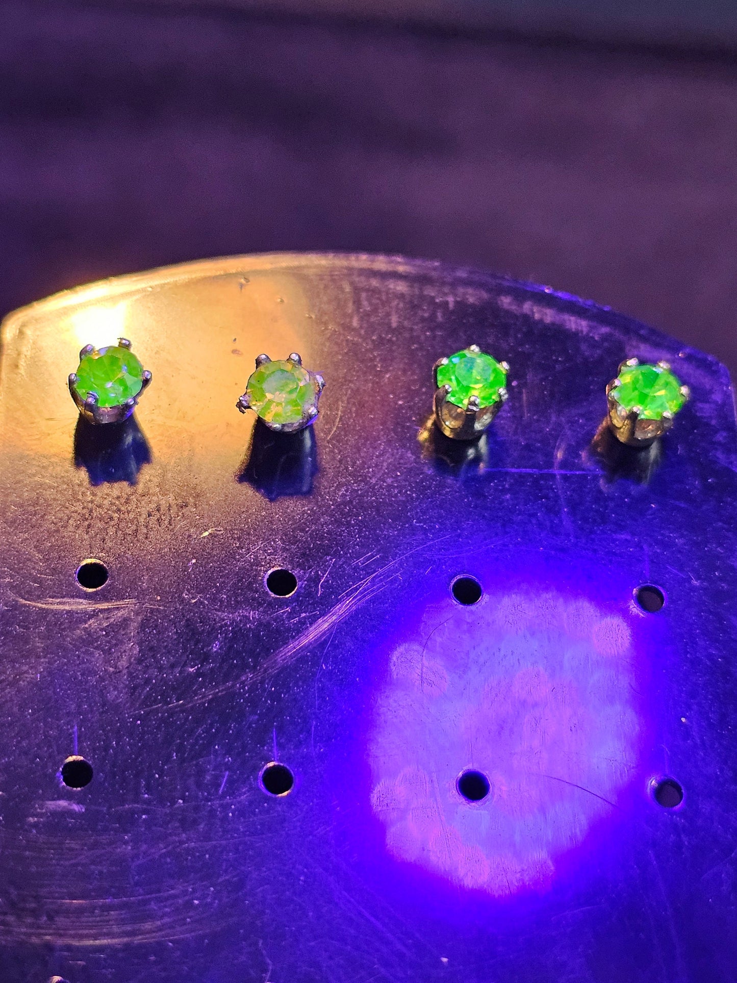 Uranium Glass Earrings in new Sterling Silver with Green Yellow or the rare Pink Vintage Uranium Glass stones, glows under black/UV light