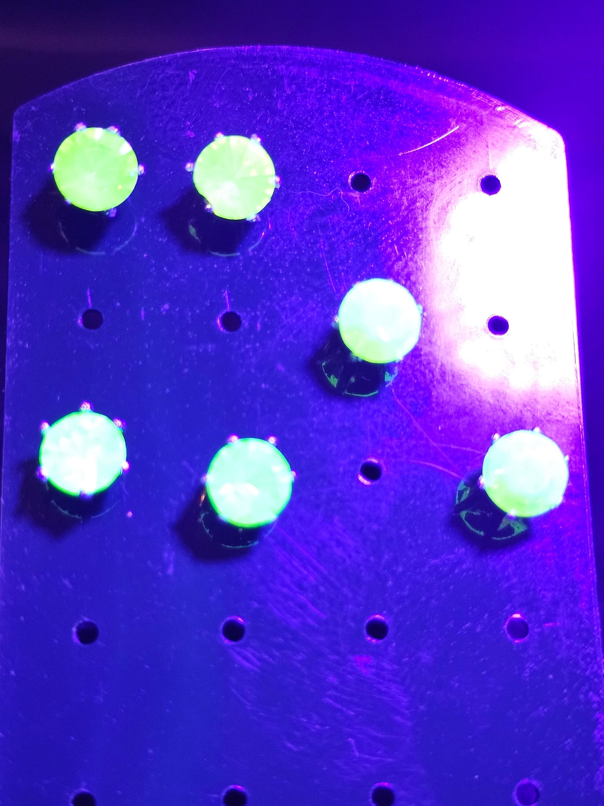 Uranium Glass Earrings in Sterling Silver with large Vintage Uranium Glass stones, Green Yellow or the rare Pink glows under black/UV light