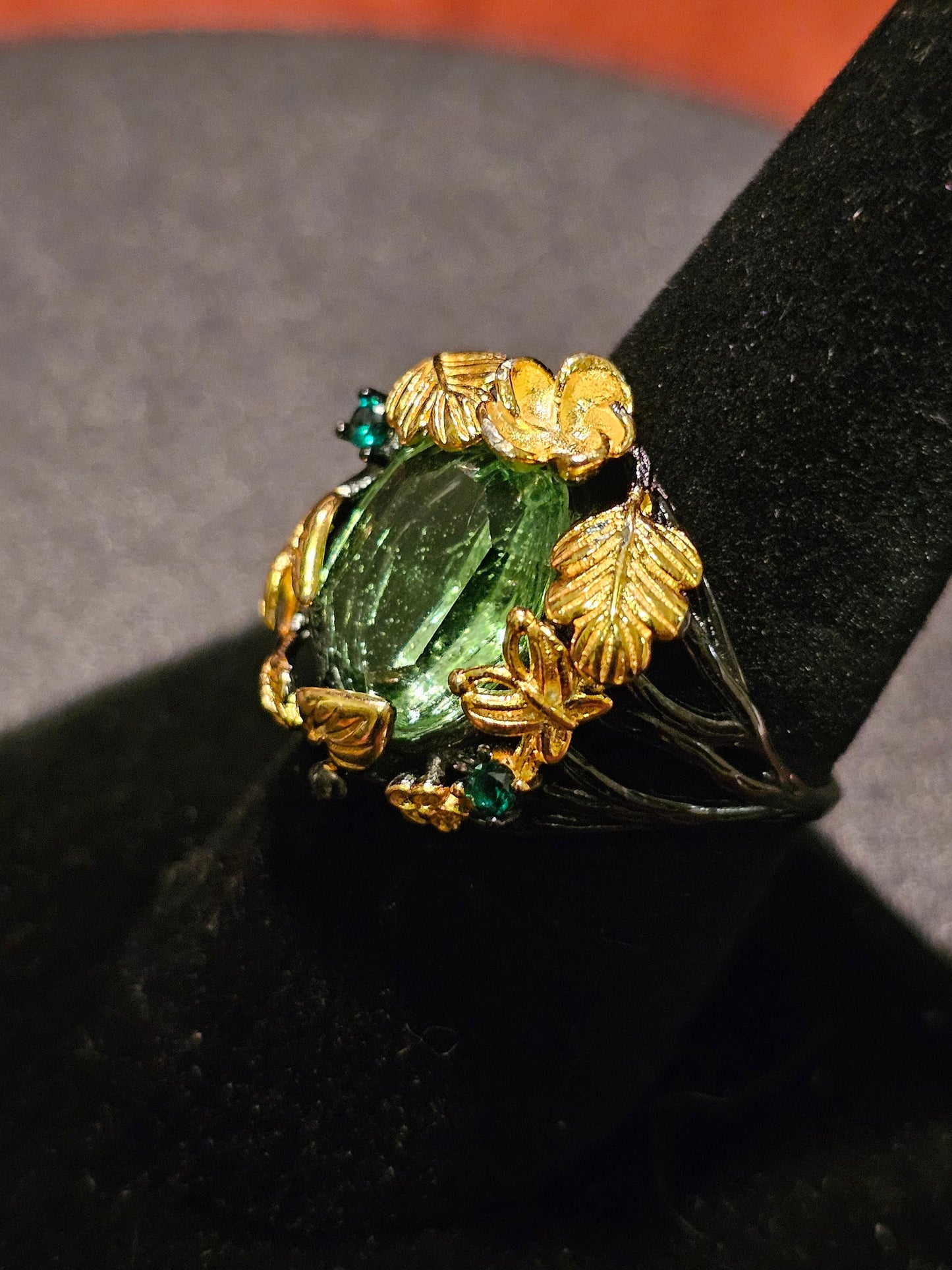 Uranium Glass Adjustable Ring in new Sterling Silver Italian style with large vintage Uranium glass Oval stone glows under black / UV light