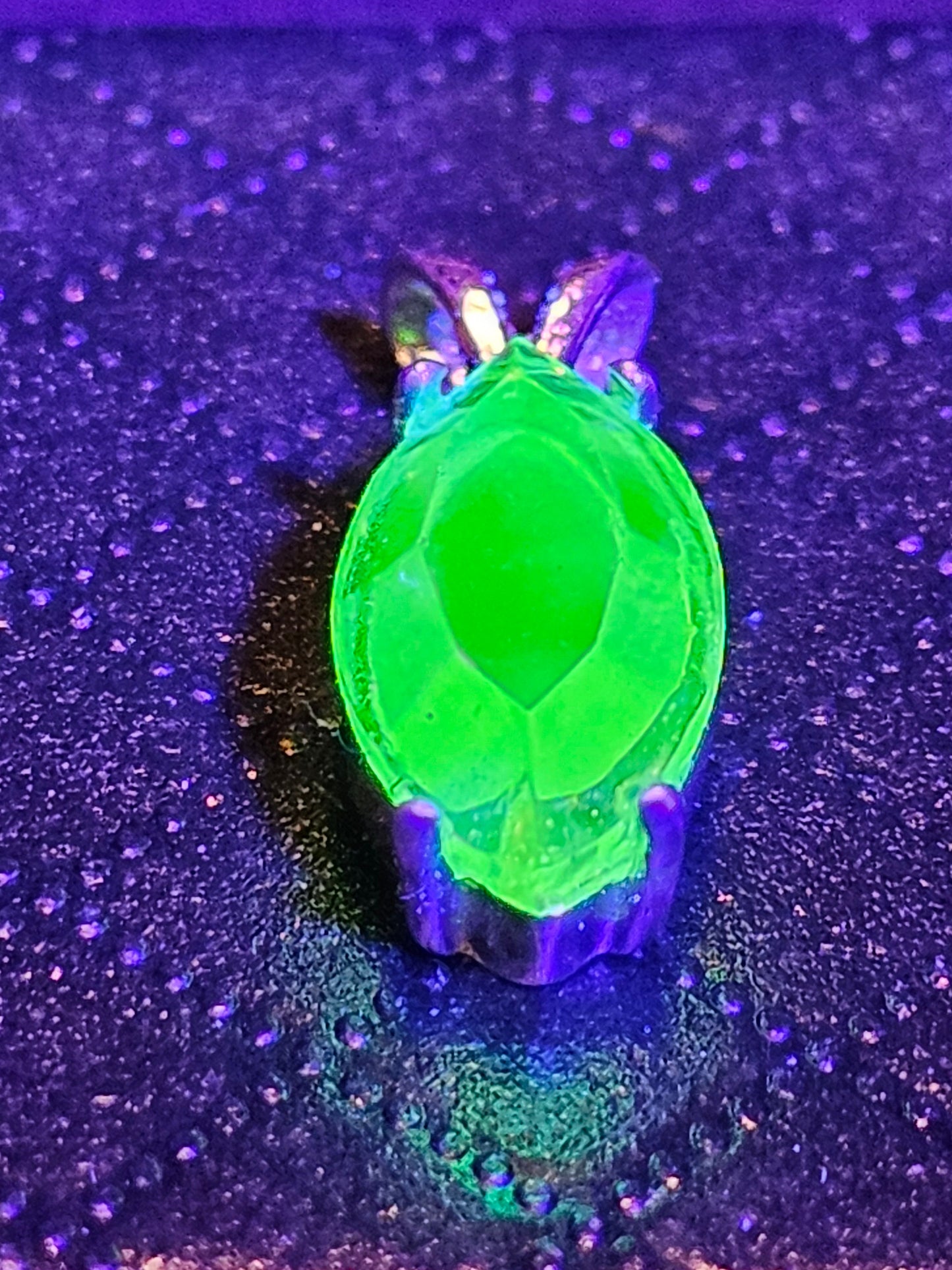 Uranium Glass Pendant in Sterling Silver with a vintage Marquee cut Uranium Glass stone glows under black / UV light