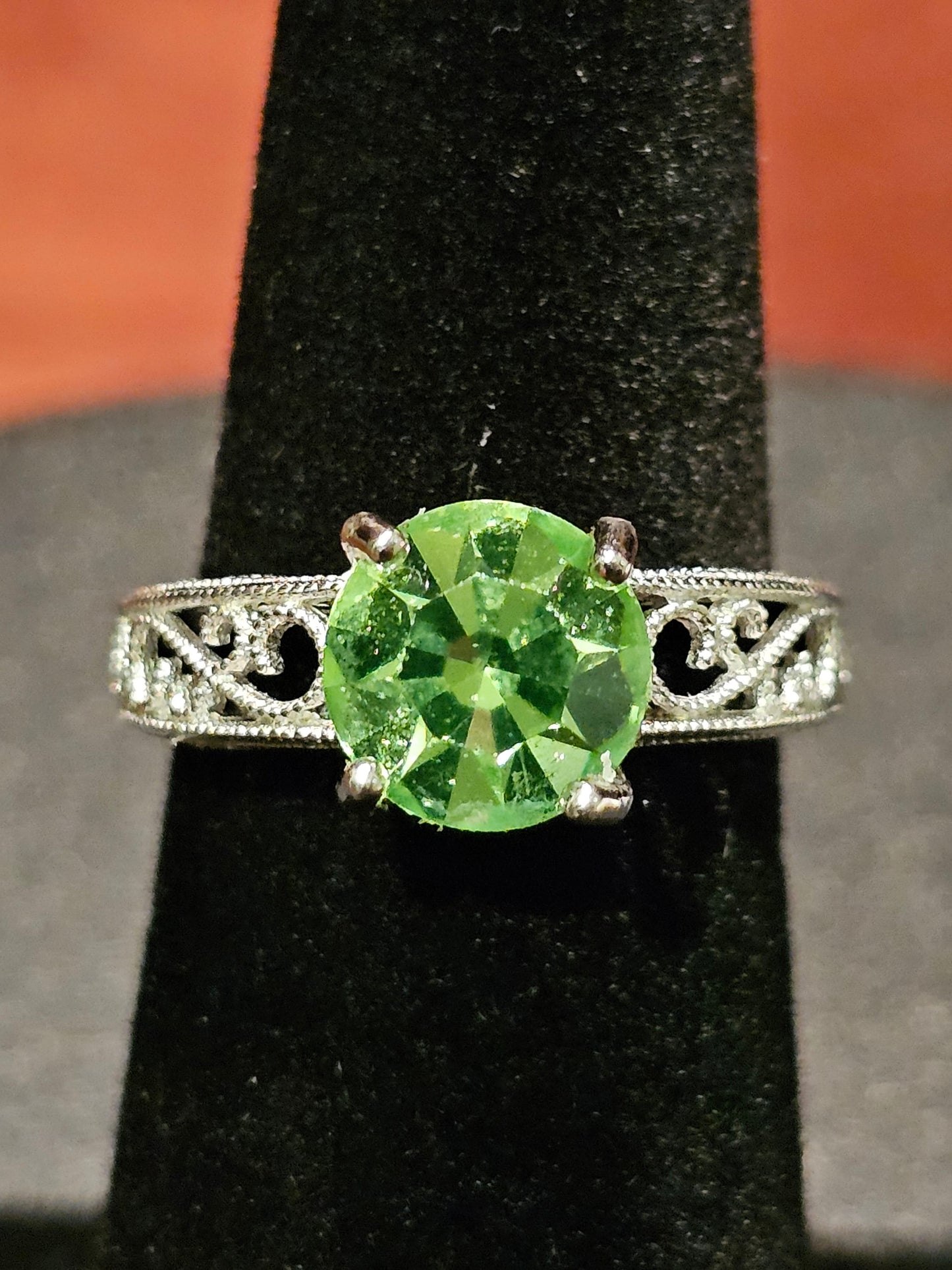Uranium Glass Round cut Ring size 6, 9.5, or 10 New Sterling Silver  with vintage  Uranium glass stone that glows under black / UV light