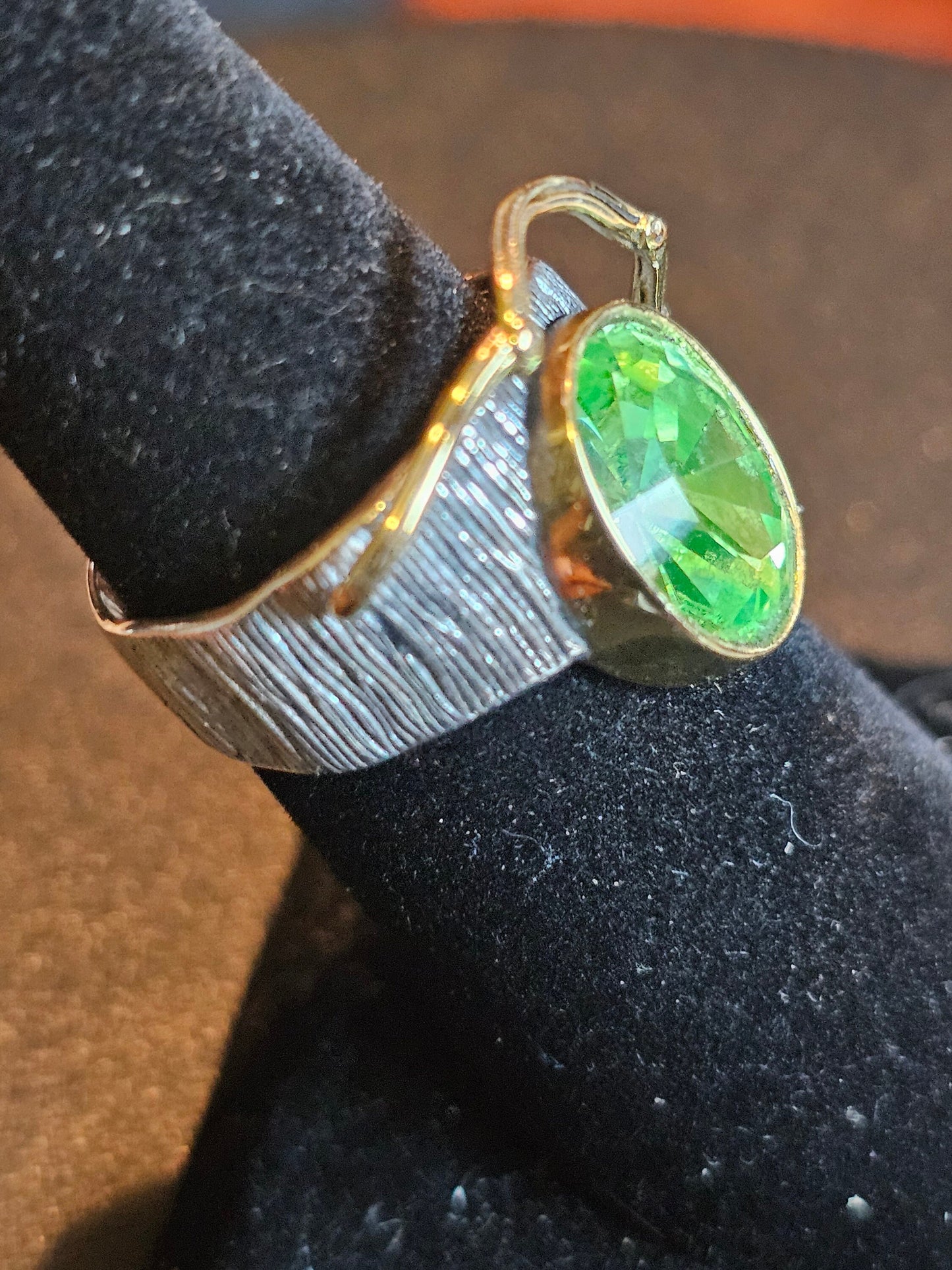Uranium Glass Men's Ring Adjustable size with a 12x10 mm vintage Uranium glass Oval cut stone that glows under black / UV light