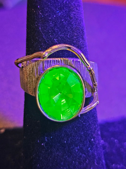 Uranium Glass Men's Ring Adjustable size with a 12x10 mm vintage Uranium glass Oval cut stone that glows under black / UV light