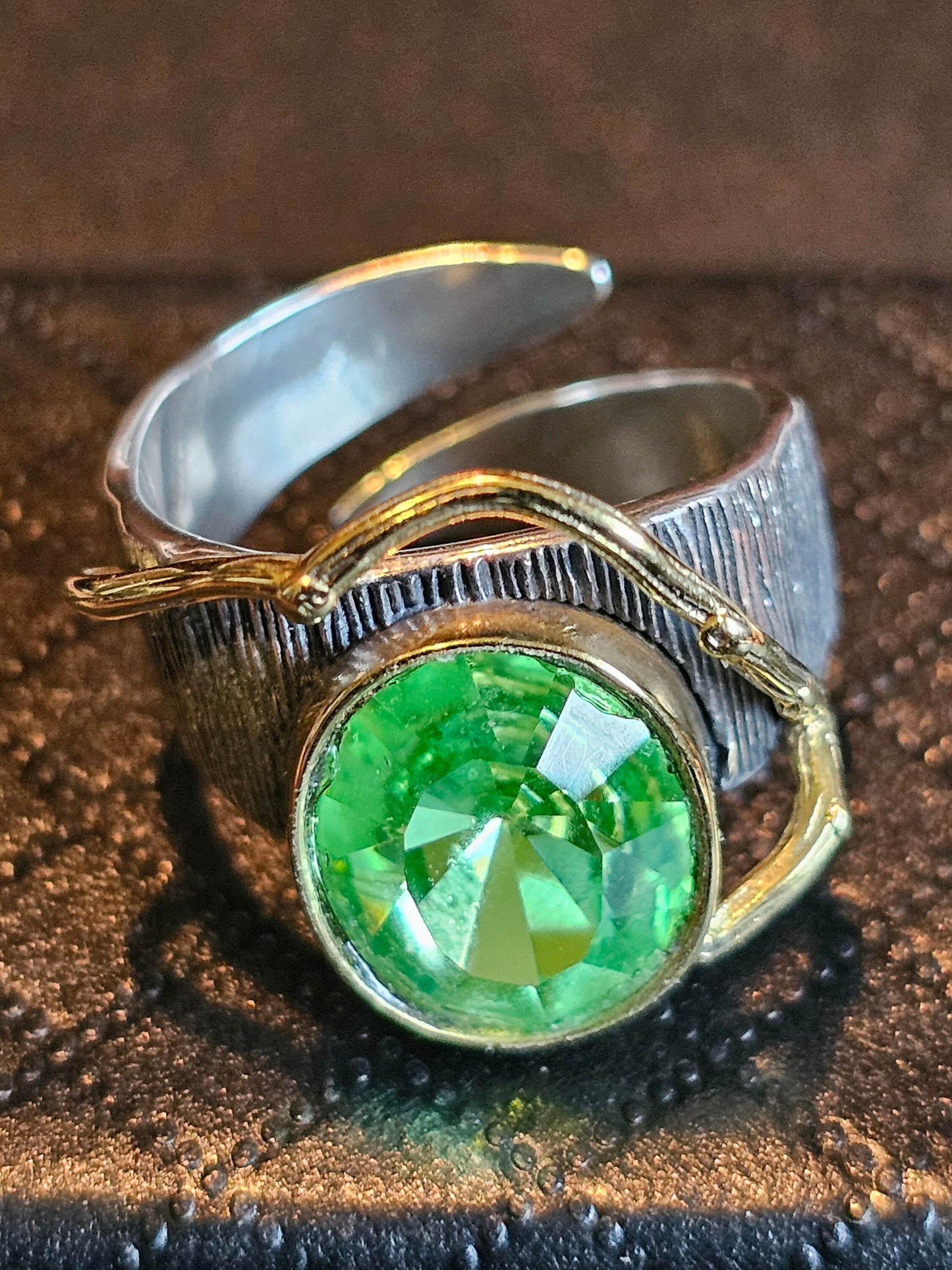 Uranium Glass Men's Ring Adjustable size with a 12x10 mm vintage Uranium glass Oval cut stone that glows under black / UV light