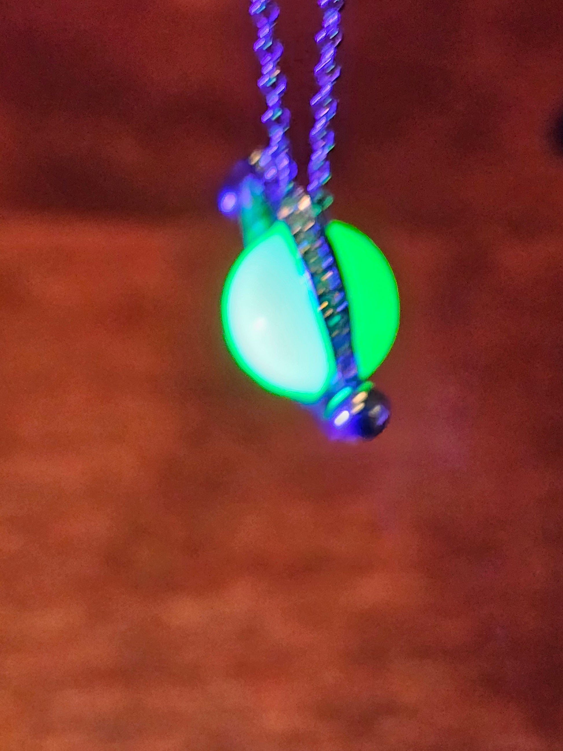 Uranium Glass Pendant with chain in new Sterling Silver with a vintage 9 mm round Uranium Glass bead that glows under black / UV light