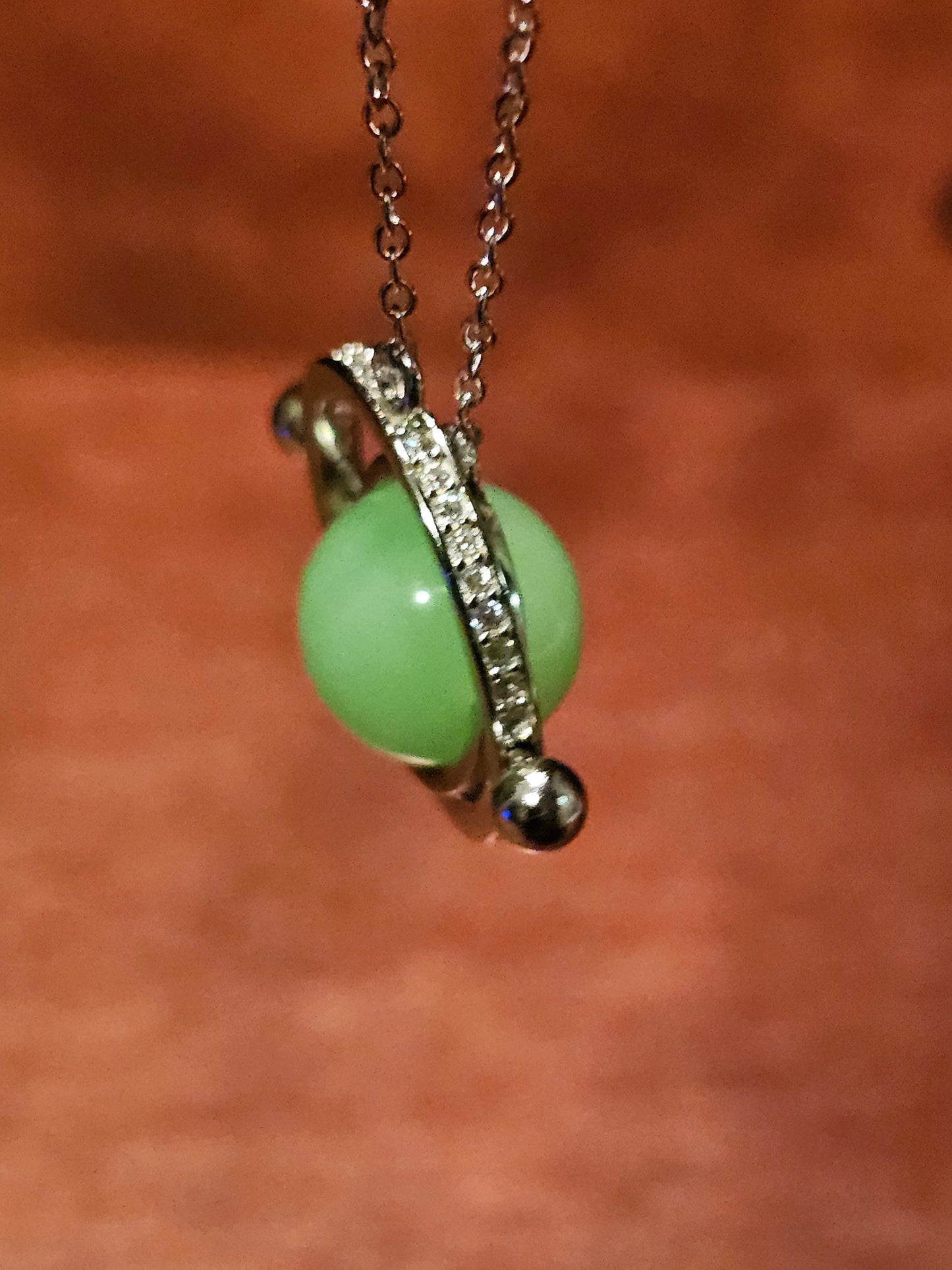 Uranium Glass Pendant with chain in new Sterling Silver with a vintage 9 mm round Uranium Glass bead that glows under black / UV light