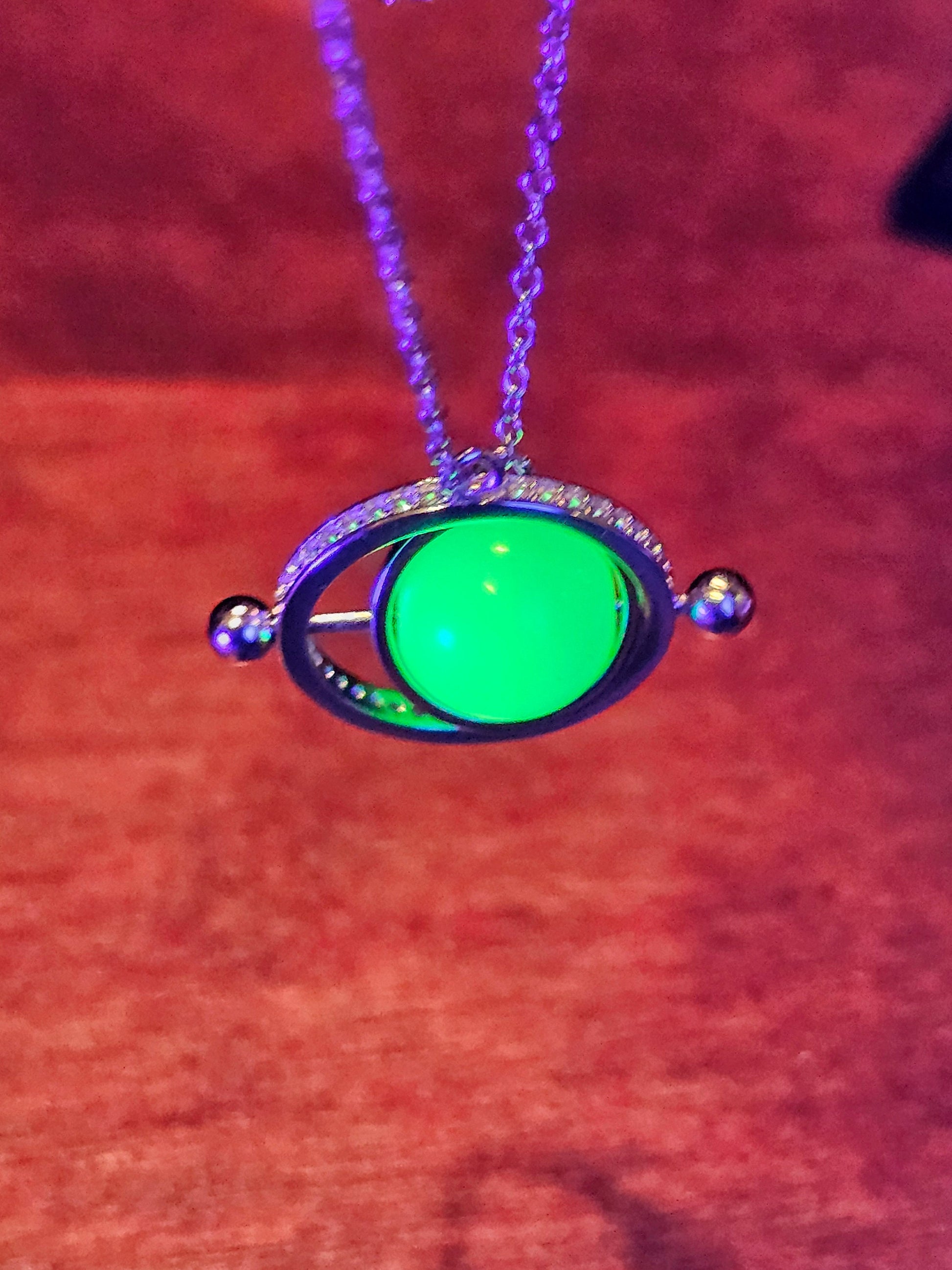 Uranium Glass Pendant with chain in new Sterling Silver with a vintage 9 mm round Uranium Glass bead that glows under black / UV light