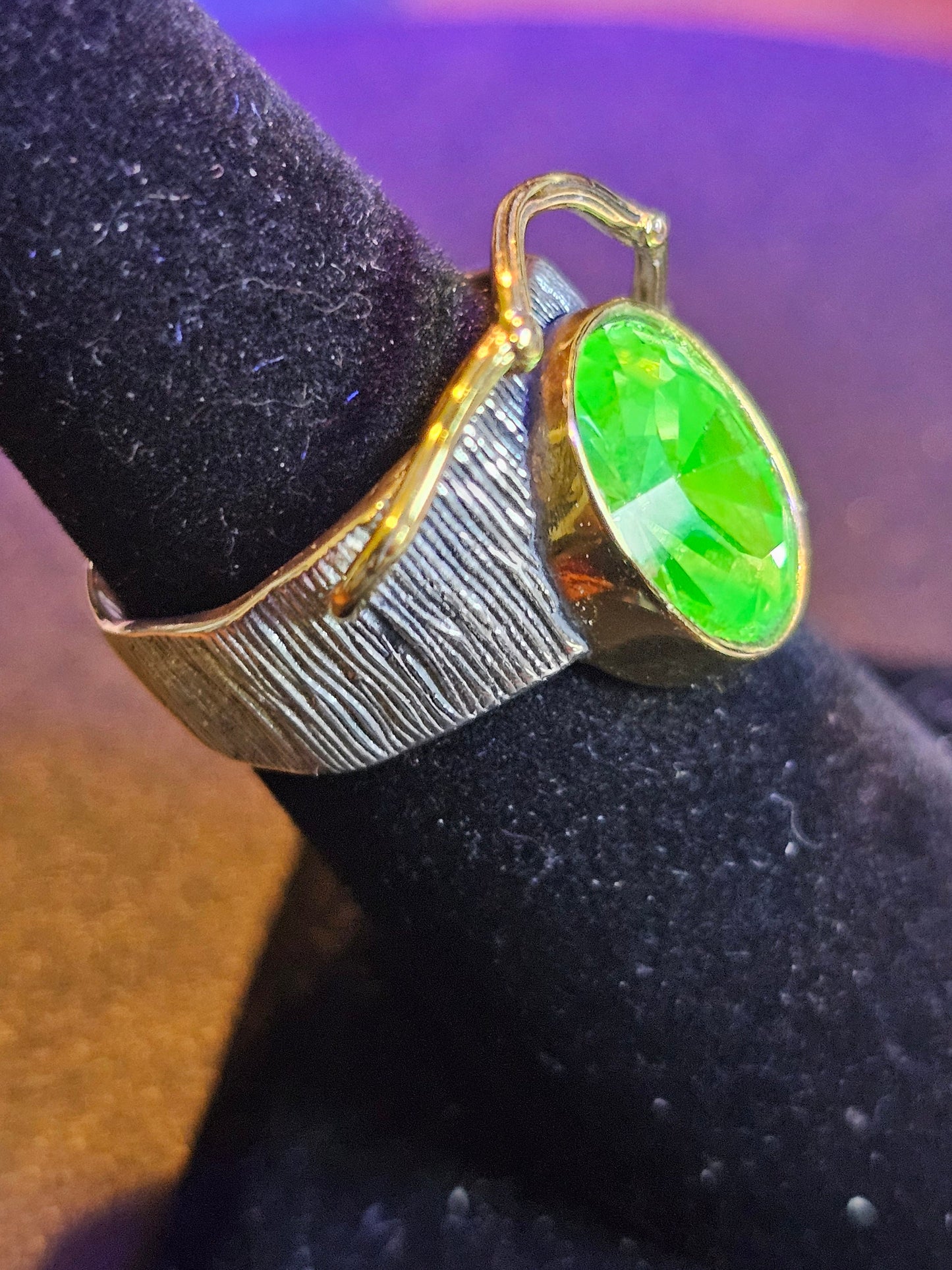 Uranium Glass Men's Ring Adjustable size with a 12x10 mm vintage Uranium glass Oval cut stone that glows under black / UV light