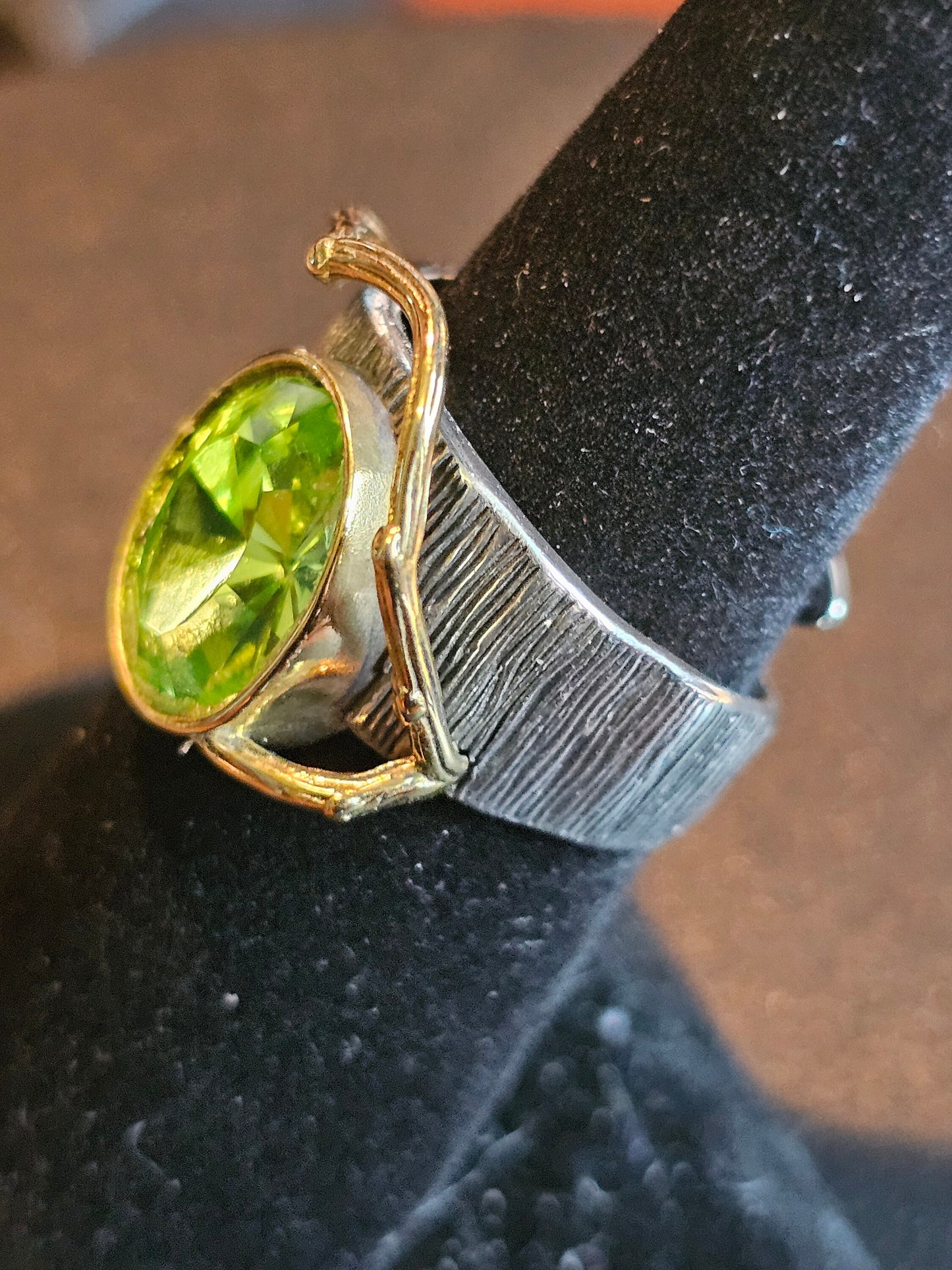 Uranium Glass Men's Ring Adjustable size with a 12x10 mm vintage Uranium glass Oval cut stone that glows under black / UV light