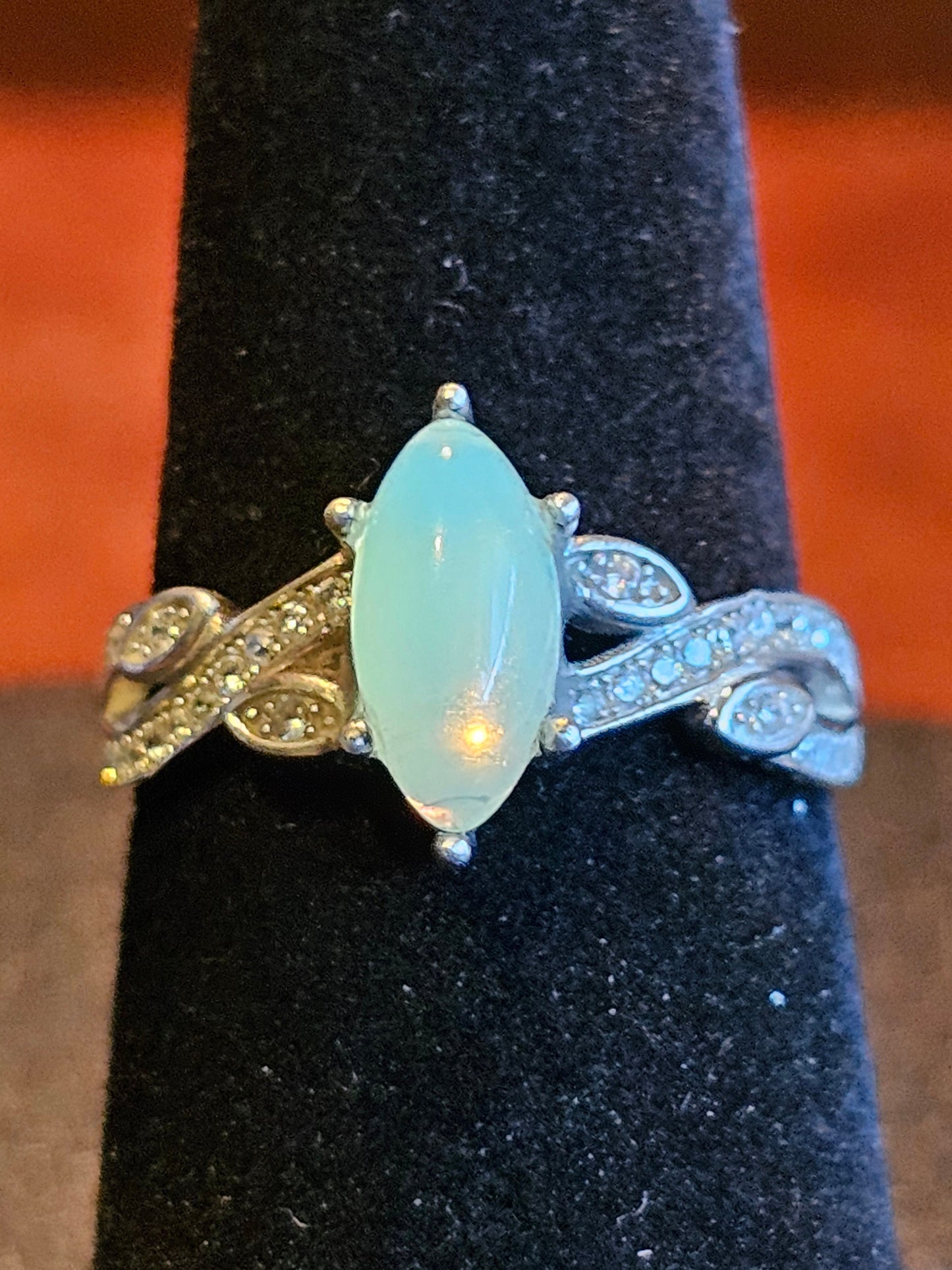 Uranium Glass Marquise cut Ring Size 6, 7, 8, 9, and 10 new Sterling Silver vintage Uranium glass stone that glows under black / UV light