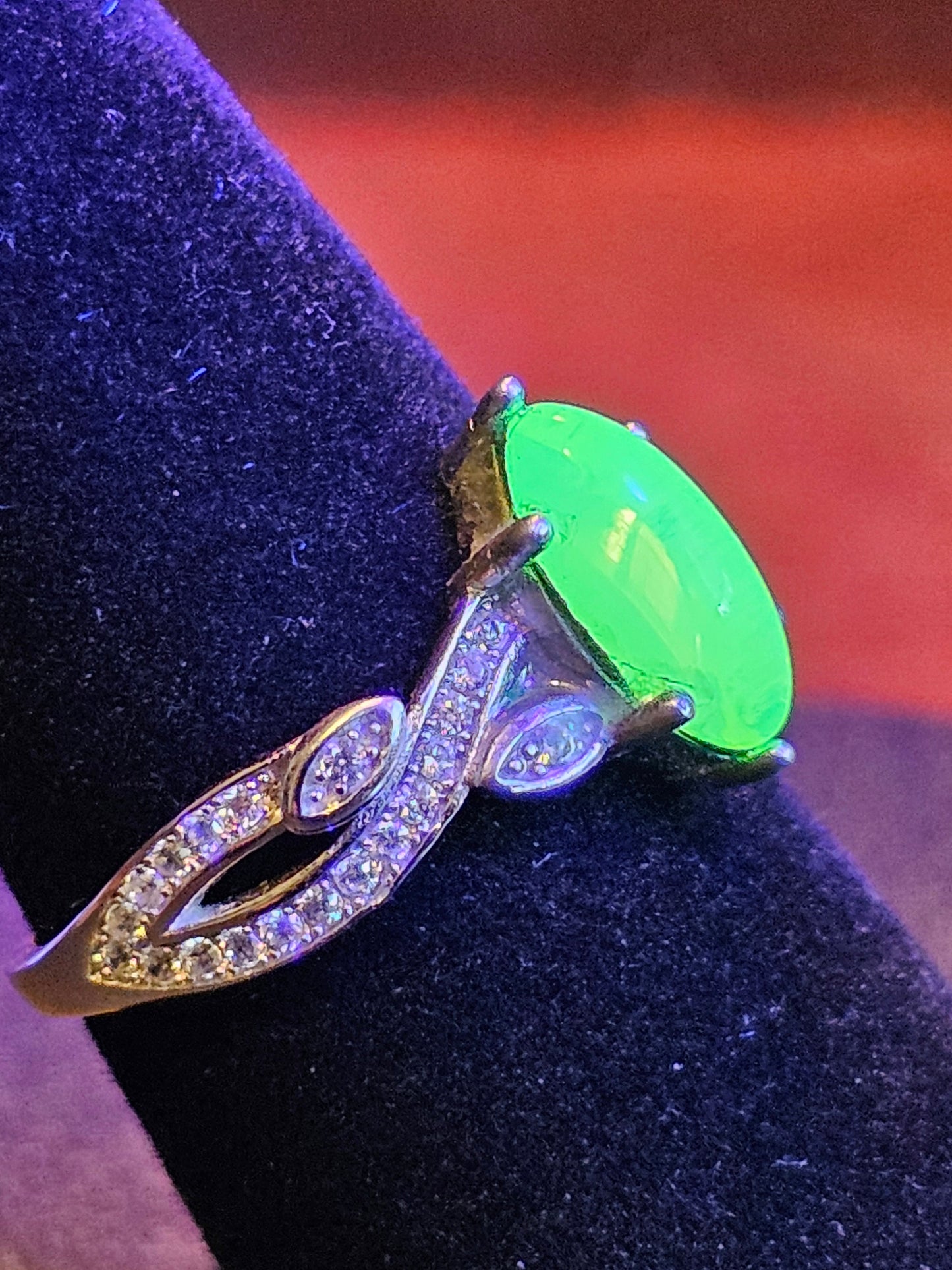 Uranium Glass Marquise cut Ring Size 6, 7, 8, 9, and 10 new Sterling Silver vintage Uranium glass stone that glows under black / UV light