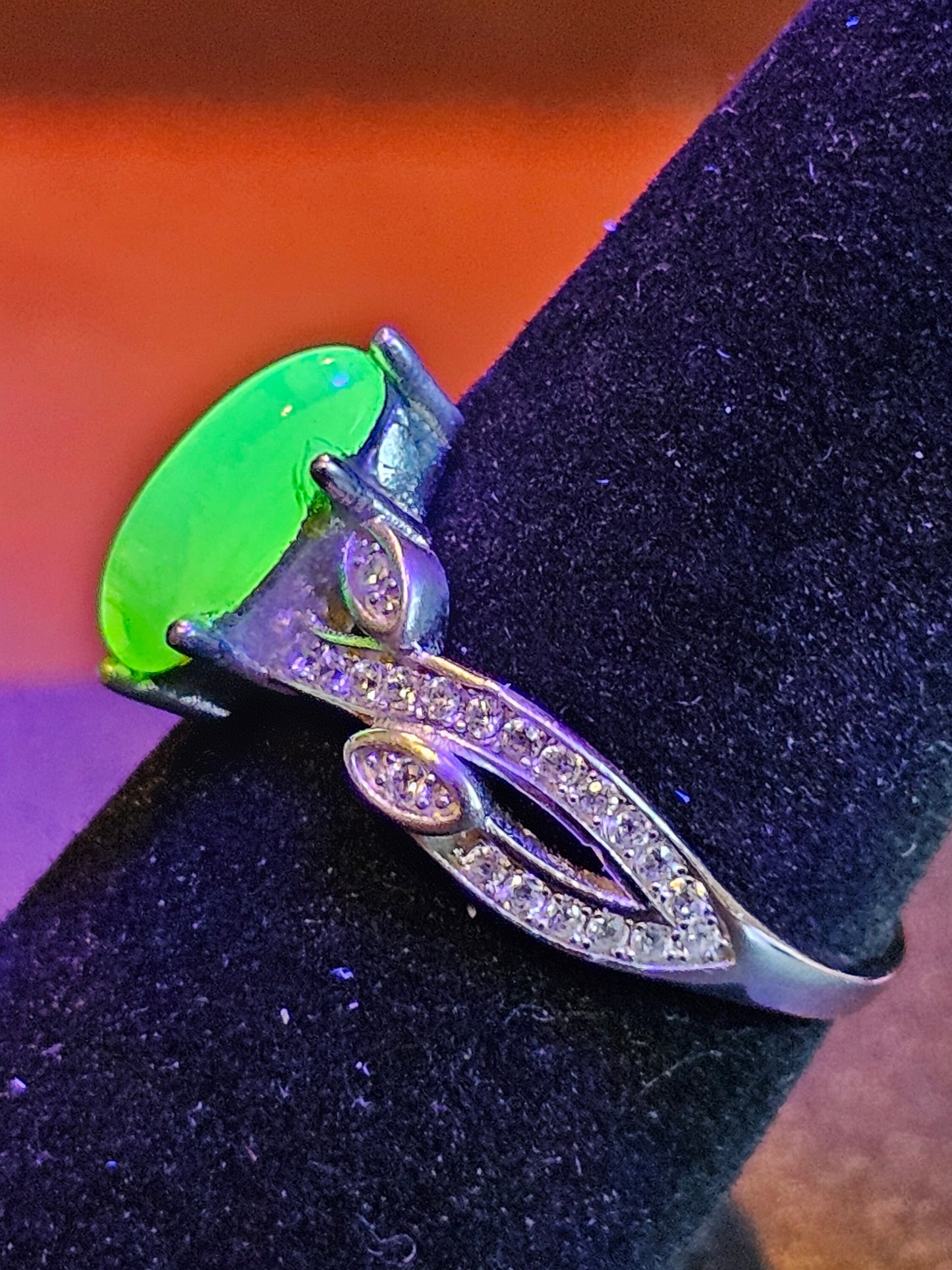 Uranium Glass Marquise cut Ring Size 6, 7, 8, 9, and 10 new Sterling Silver vintage Uranium glass stone that glows under black / UV light