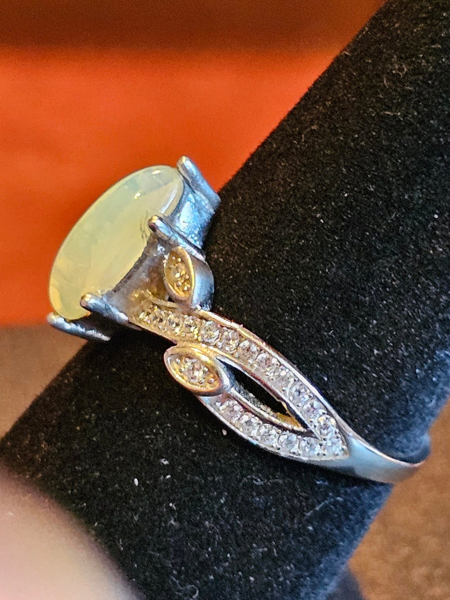 Uranium Glass Marquise cut Ring Size 6, 7, 8, 9, and 10 new Sterling Silver vintage Uranium glass stone that glows under black / UV light