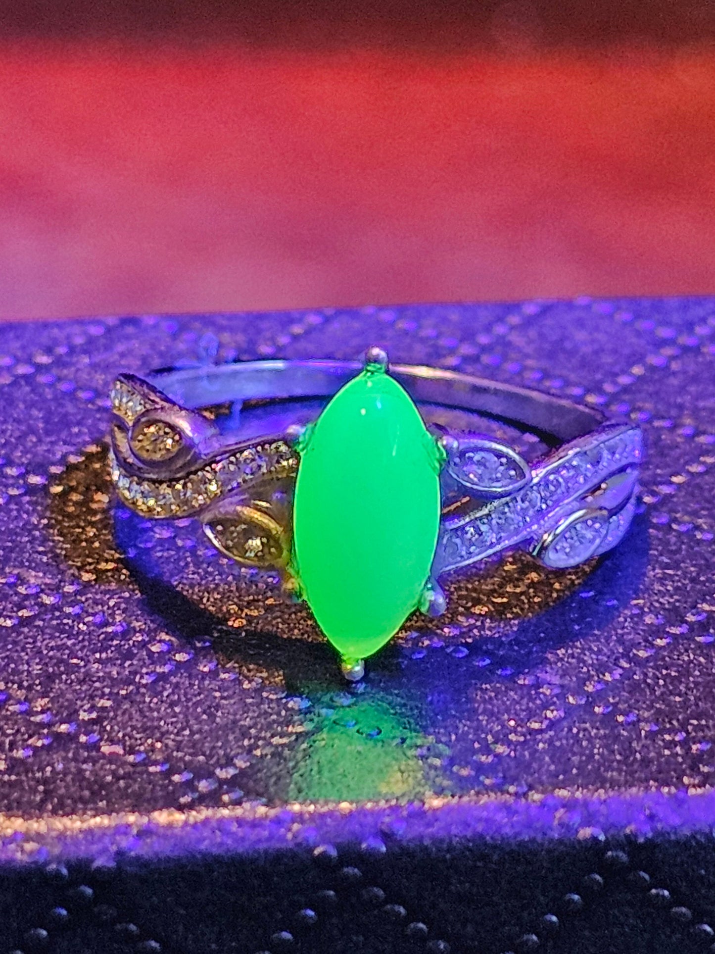Uranium Glass Marquise cut Ring Size 6, 7, 8, 9, and 10 new Sterling Silver vintage Uranium glass stone that glows under black / UV light
