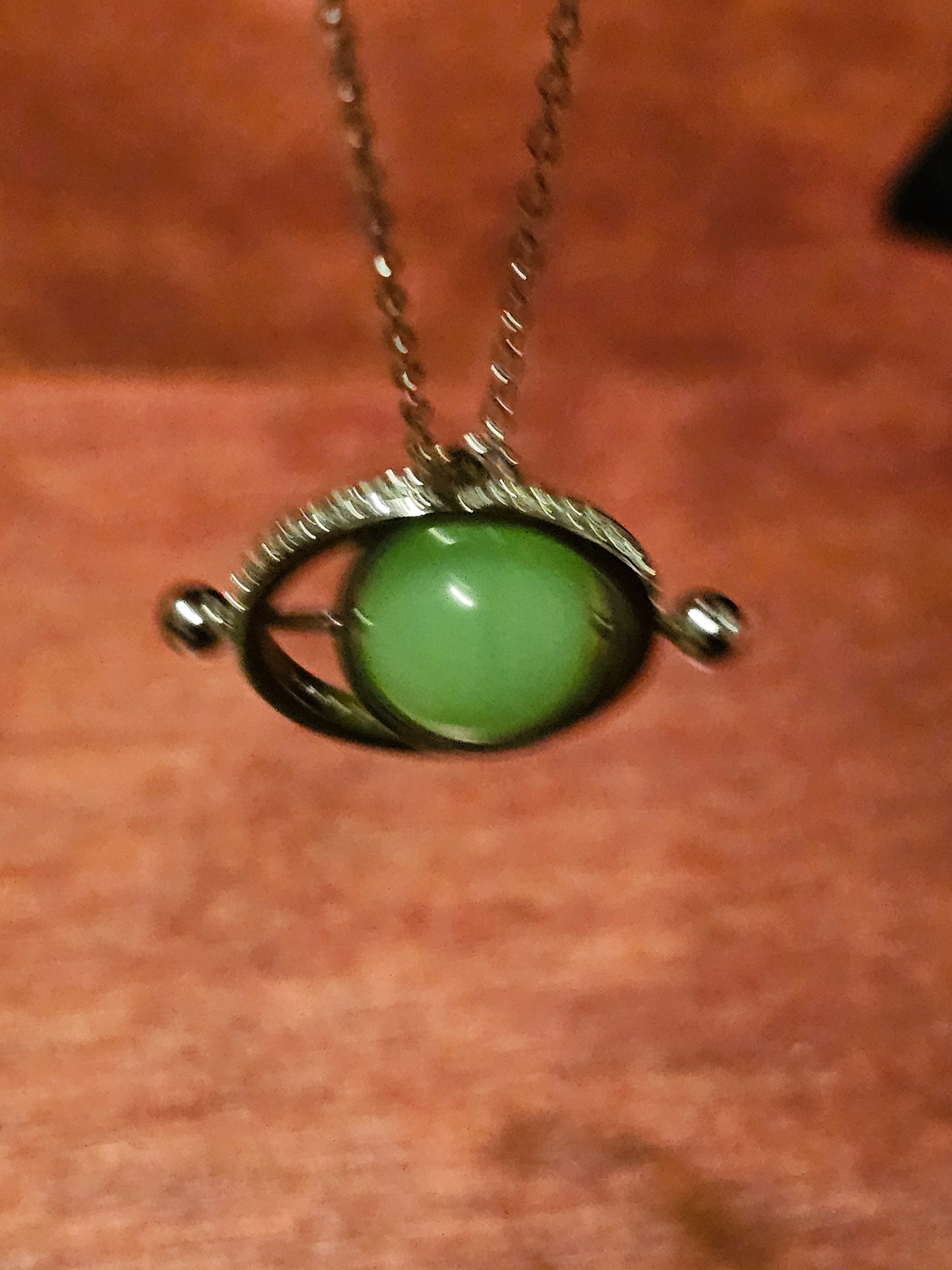 Uranium Glass Pendant with chain in new Sterling Silver with a vintage 9 mm round Uranium Glass bead that glows under black / UV light