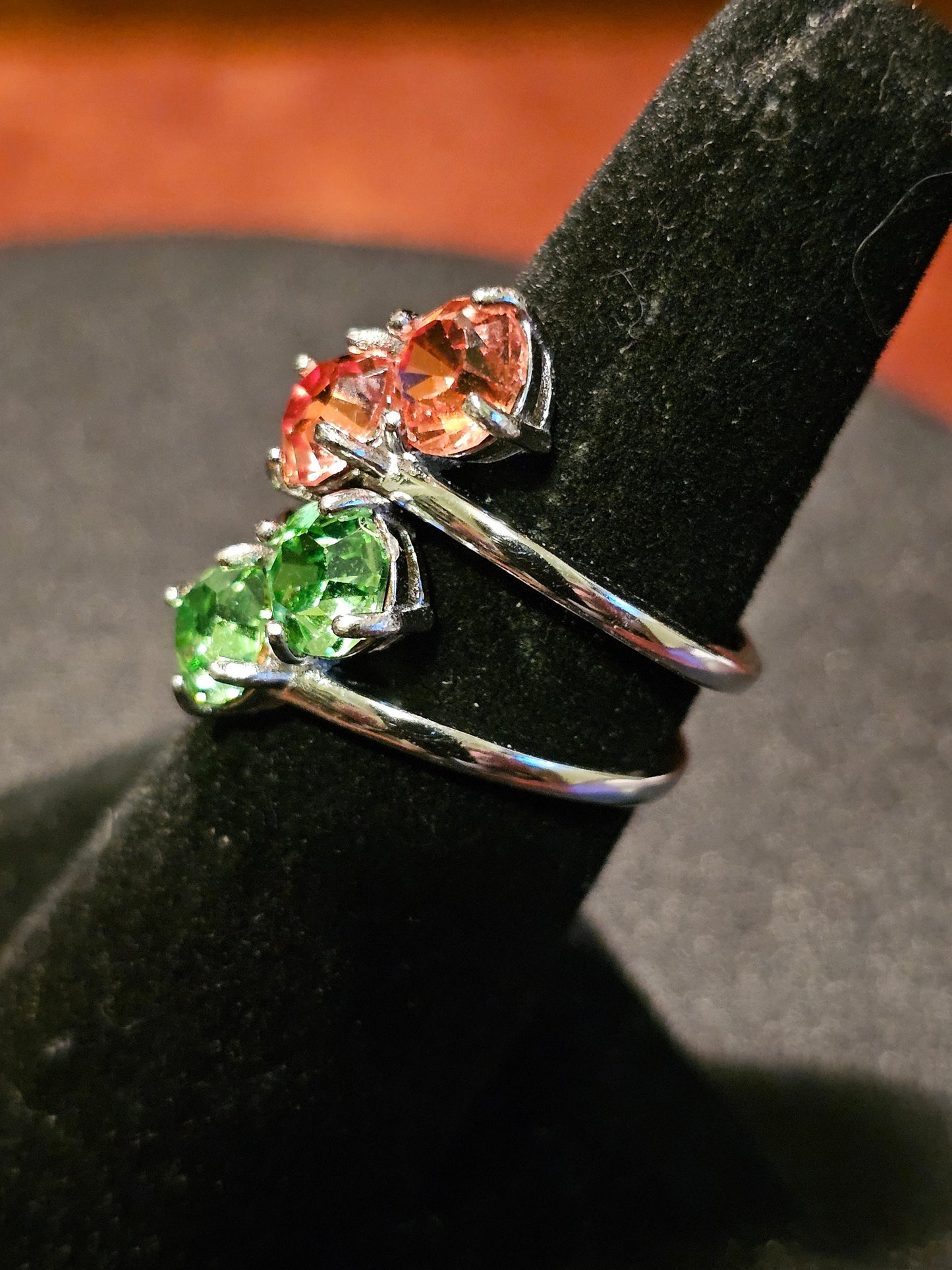 Uranium Glass Round cut Ring size 7 in Sterling Silver with 2 vintage 6mm Uranium glass stones that glows under black / UV light