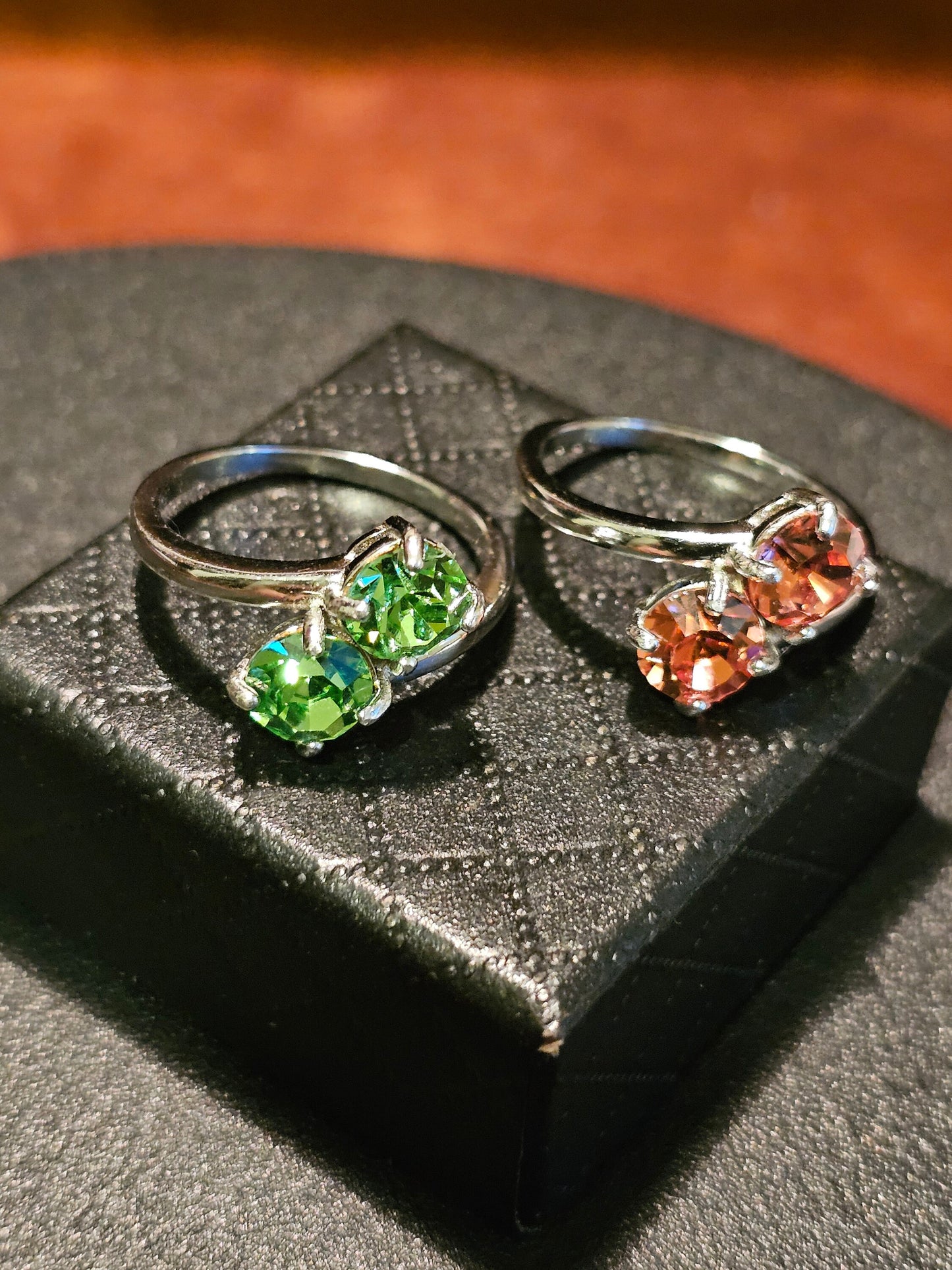 Uranium Glass Round cut Ring size 7 in Sterling Silver with 2 vintage 6mm Uranium glass stones that glows under black / UV light