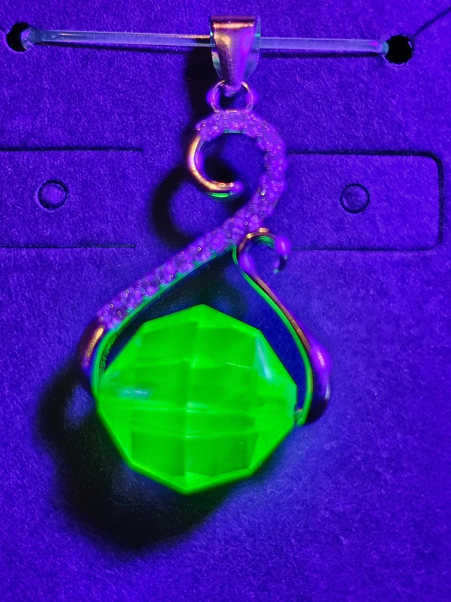 Uranium Glass Pendant in new Sterling Silver with a vintage 12 mm round Uranium Glass bead that glows under black / UV light