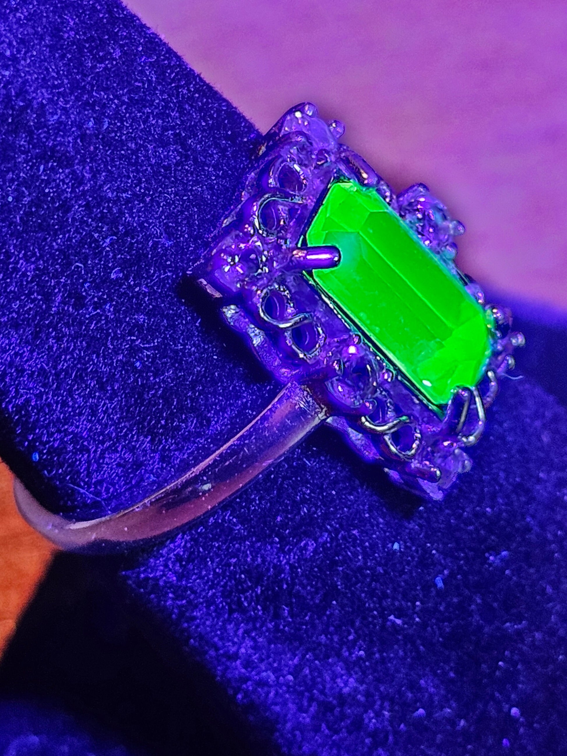 Uranium Glass Baguette cut Ring Art Deco various sizes new Sterling Silver with vintage Uranium glass stones that glows under black/UV light