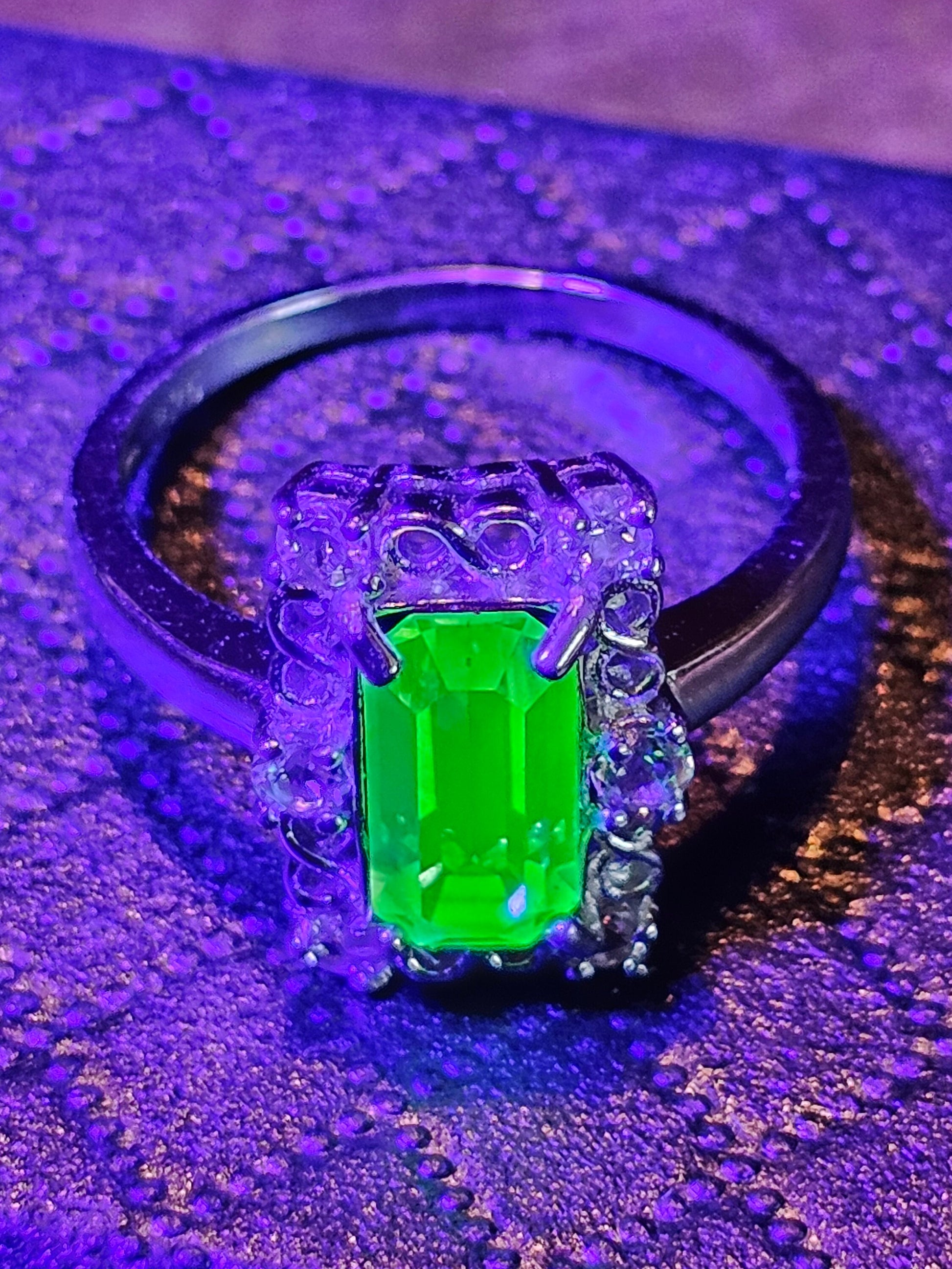 Uranium Glass Baguette cut Ring Art Deco various sizes new Sterling Silver with vintage Uranium glass stones that glows under black/UV light