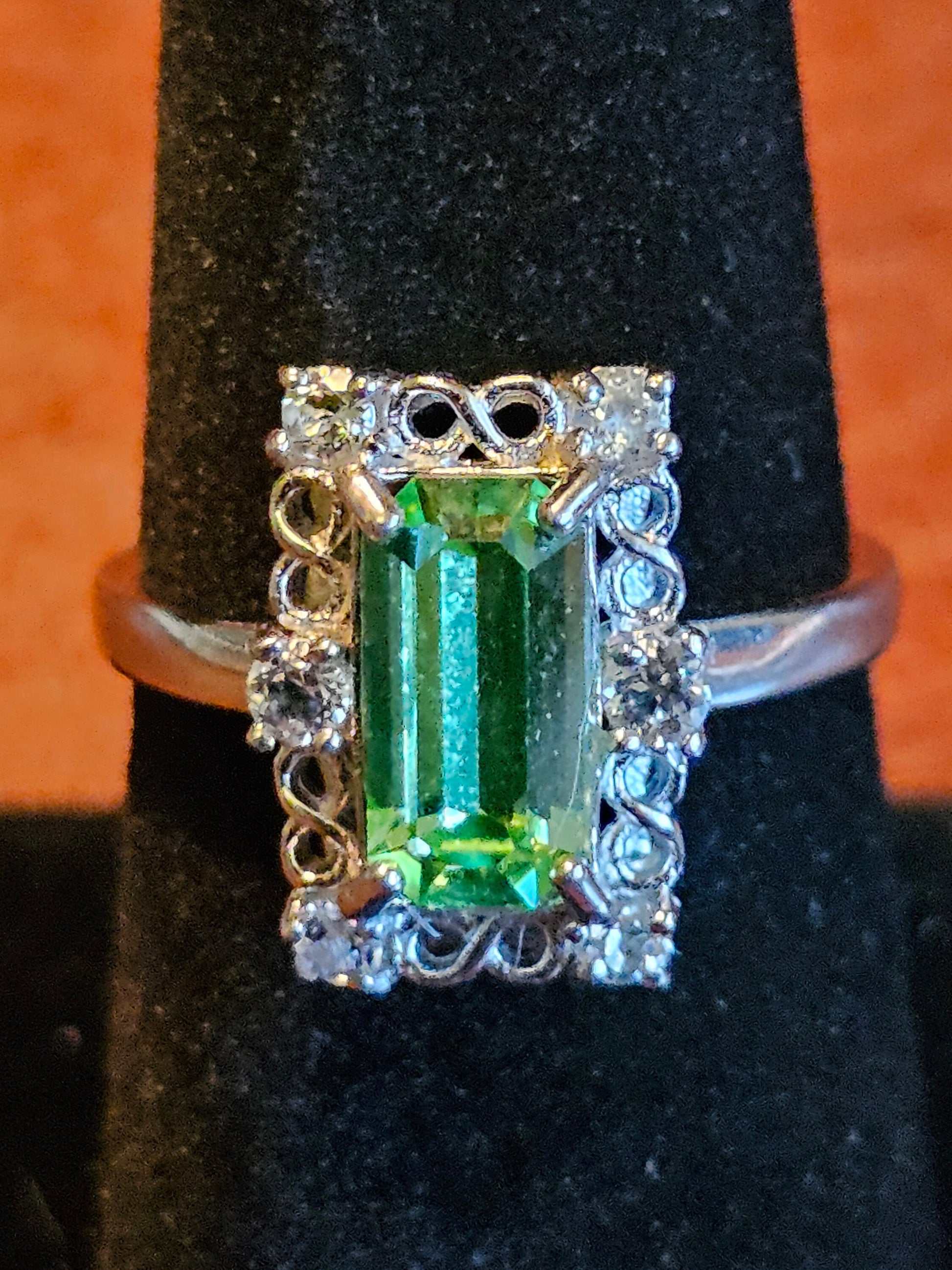 Uranium Glass Baguette cut Ring Art Deco various sizes new Sterling Silver with vintage Uranium glass stones that glows under black/UV light