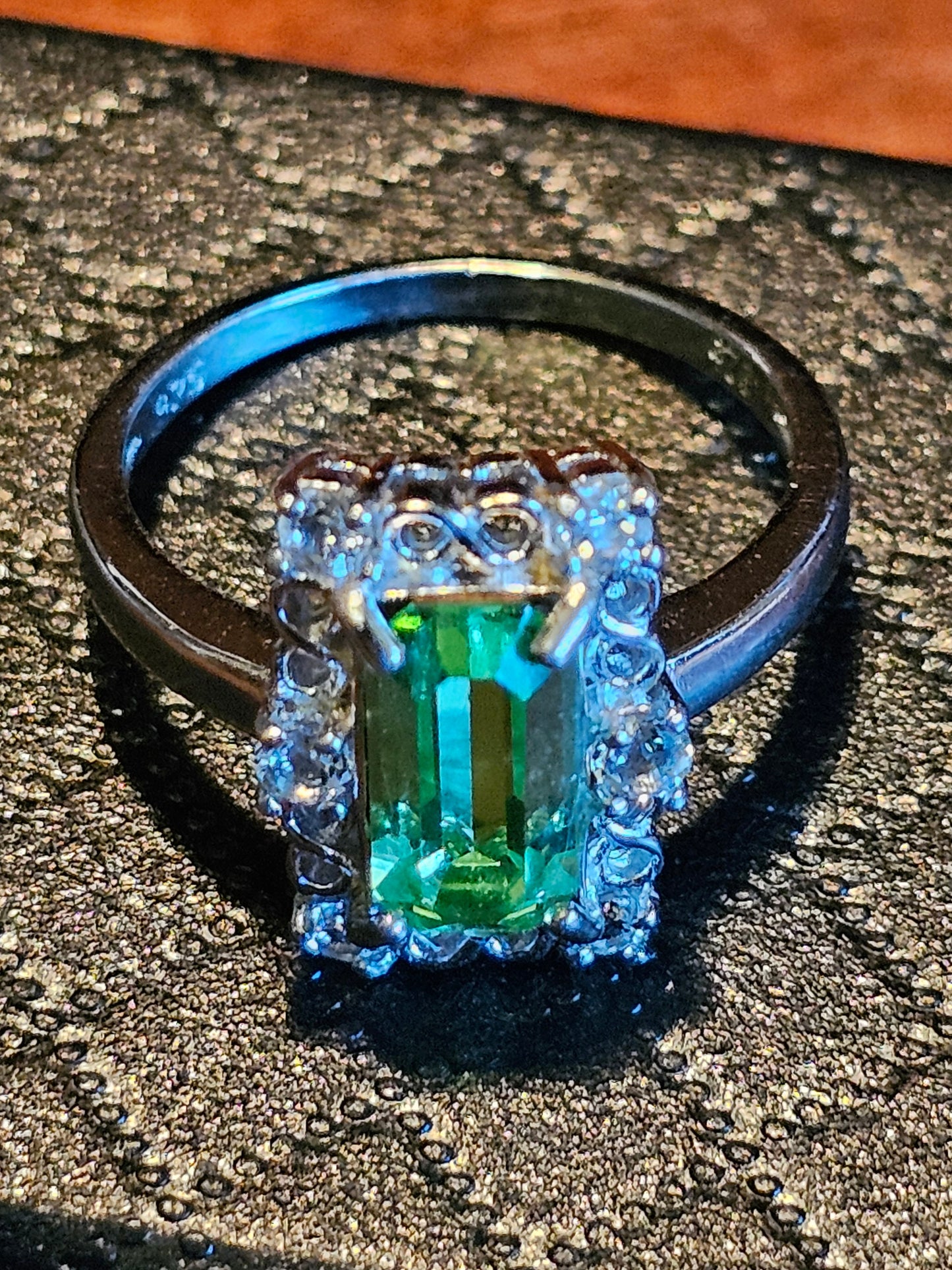Uranium Glass Baguette cut Ring Art Deco various sizes new Sterling Silver with vintage Uranium glass stones that glows under black/UV light