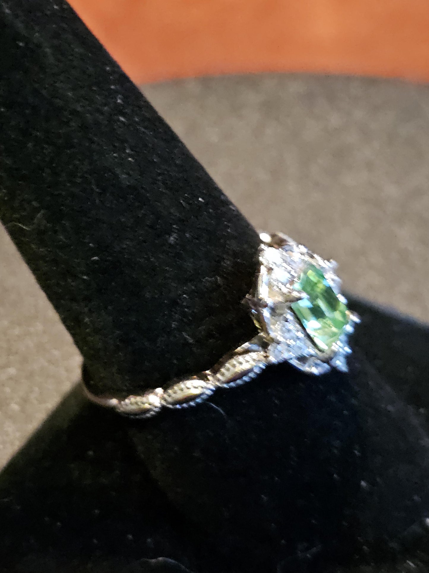 Uranium Glass Emerald cut Ring size 5 to 12 new Sterling Silver with a vintage 7x5 mm Uranium glass stone that glows under black / UV light
