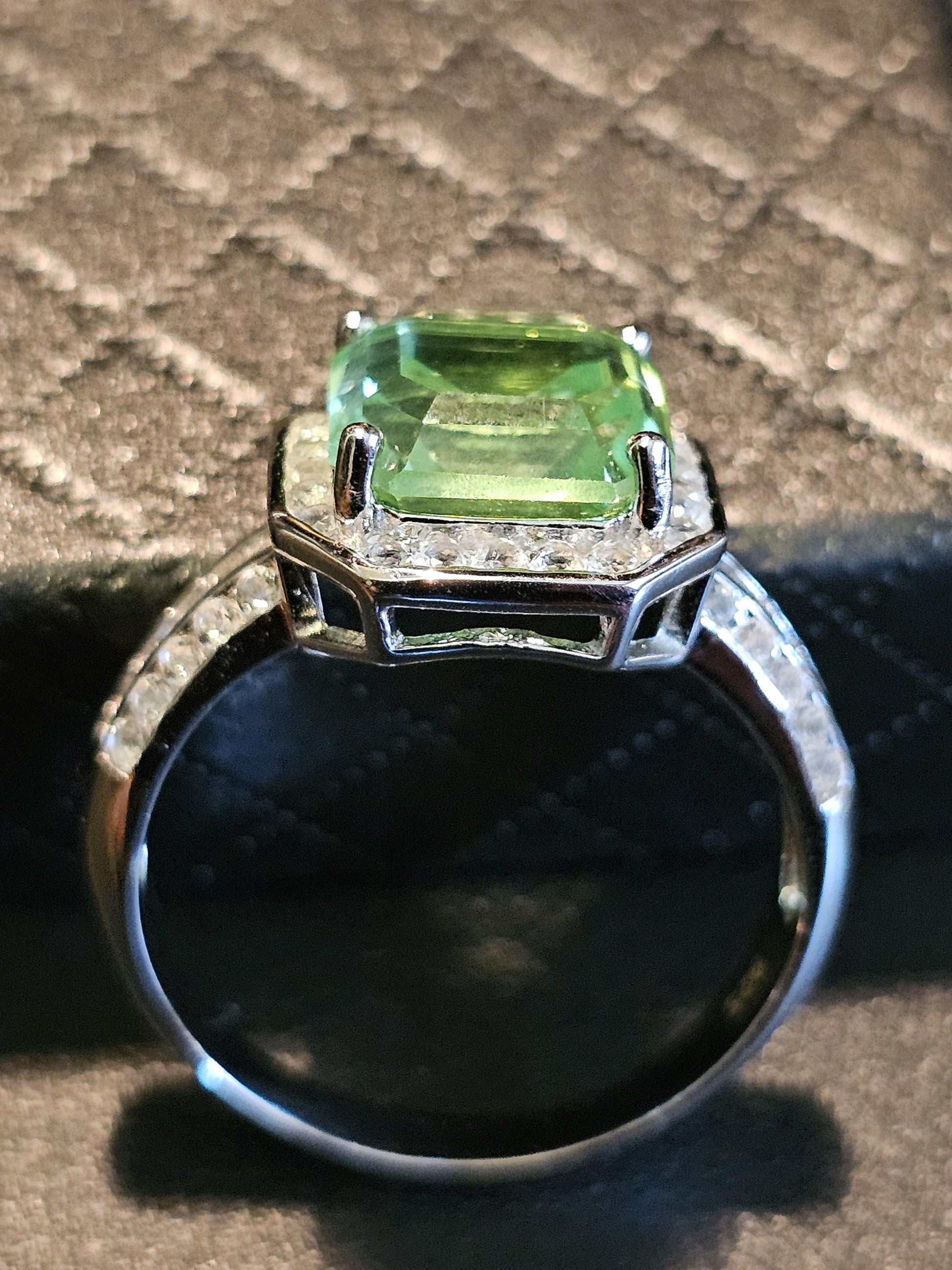 Uranium Glass Asscher cut Ring size 9.5 new Sterling Silver large vintage Uranium glass Square stone that glows under black / UV light