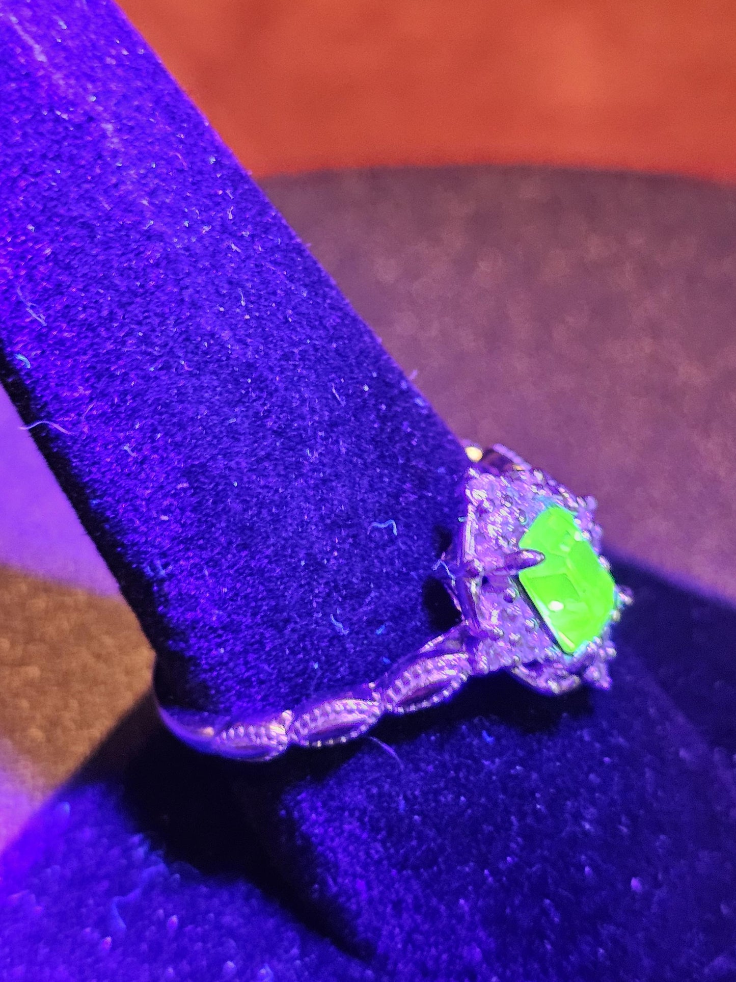 Uranium Glass Emerald cut Ring size 5 to 12 new Sterling Silver with a vintage 7x5 mm Uranium glass stone that glows under black / UV light