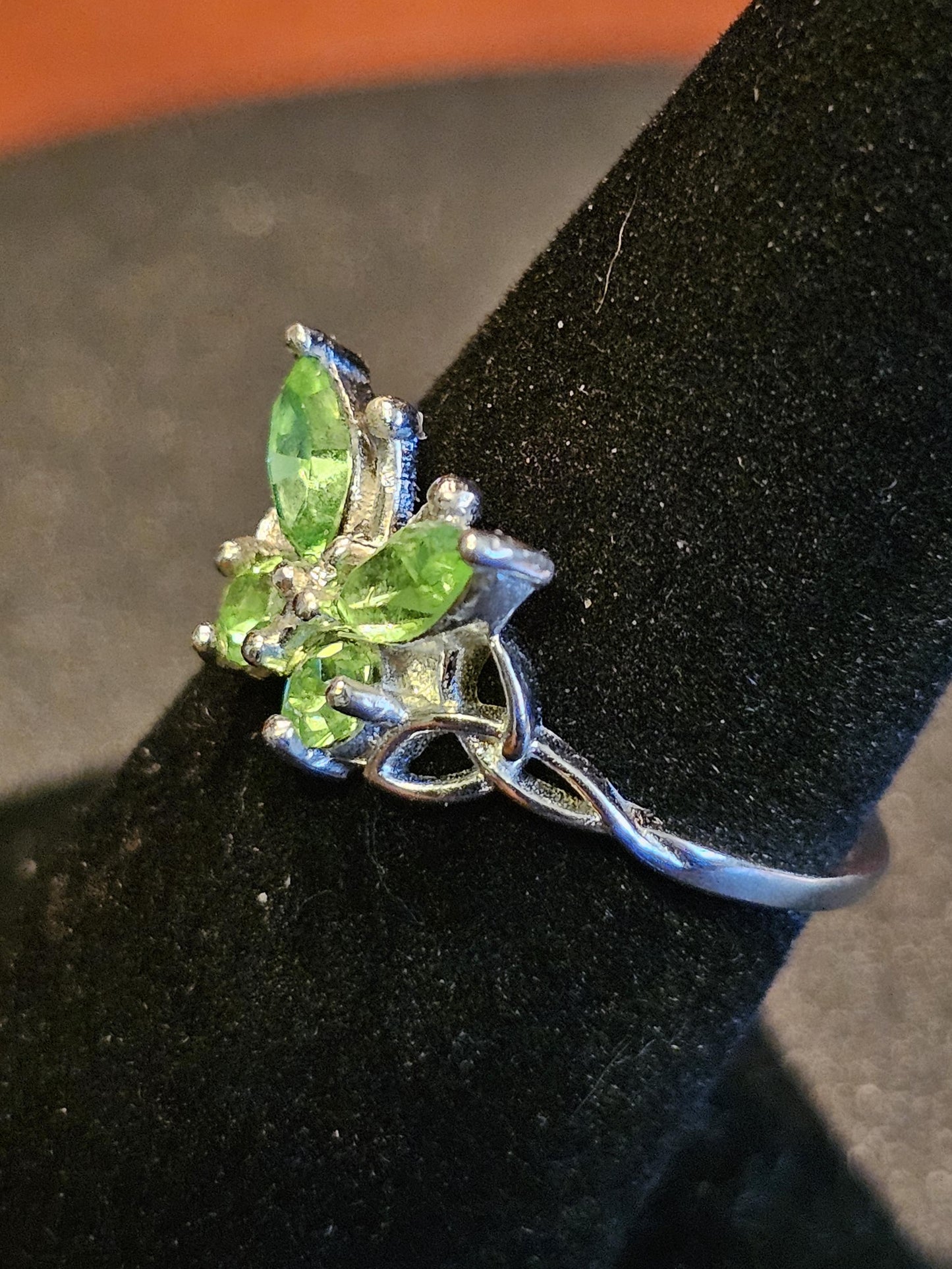 Uranium Glass Butterfly Ring in size 7 in new Sterling Silver with vintage Uranium glass stones that glows under black / UV light