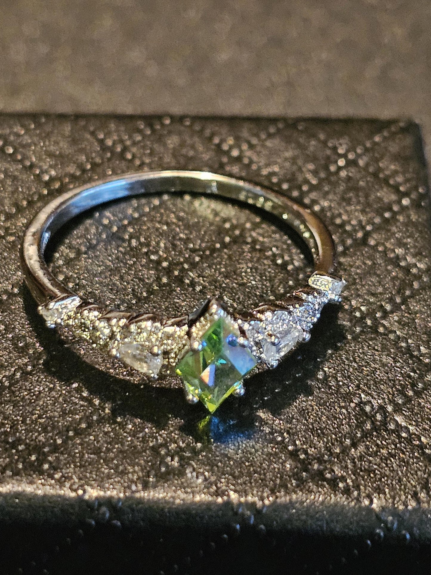 Uranium Glass Kite cut Ring size 6 to 10 in new Sterling Silver with a vintage 8x5 mm Uranium glass stone that glows under black / UV light