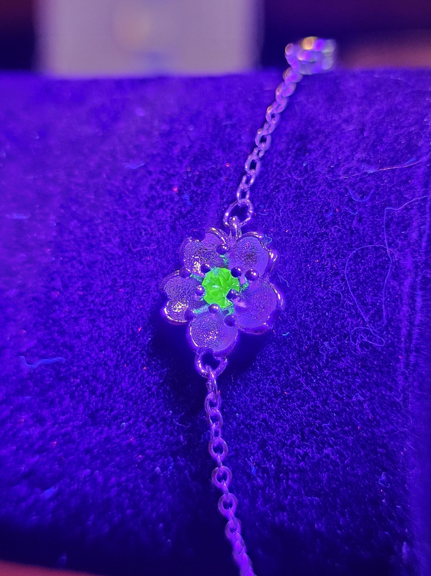 Uranium Glass Jewelry gift set Sterling Silver adjustable ring, earrings, necklace, bracelet vintage Uranium glass glows under black/UV ligh