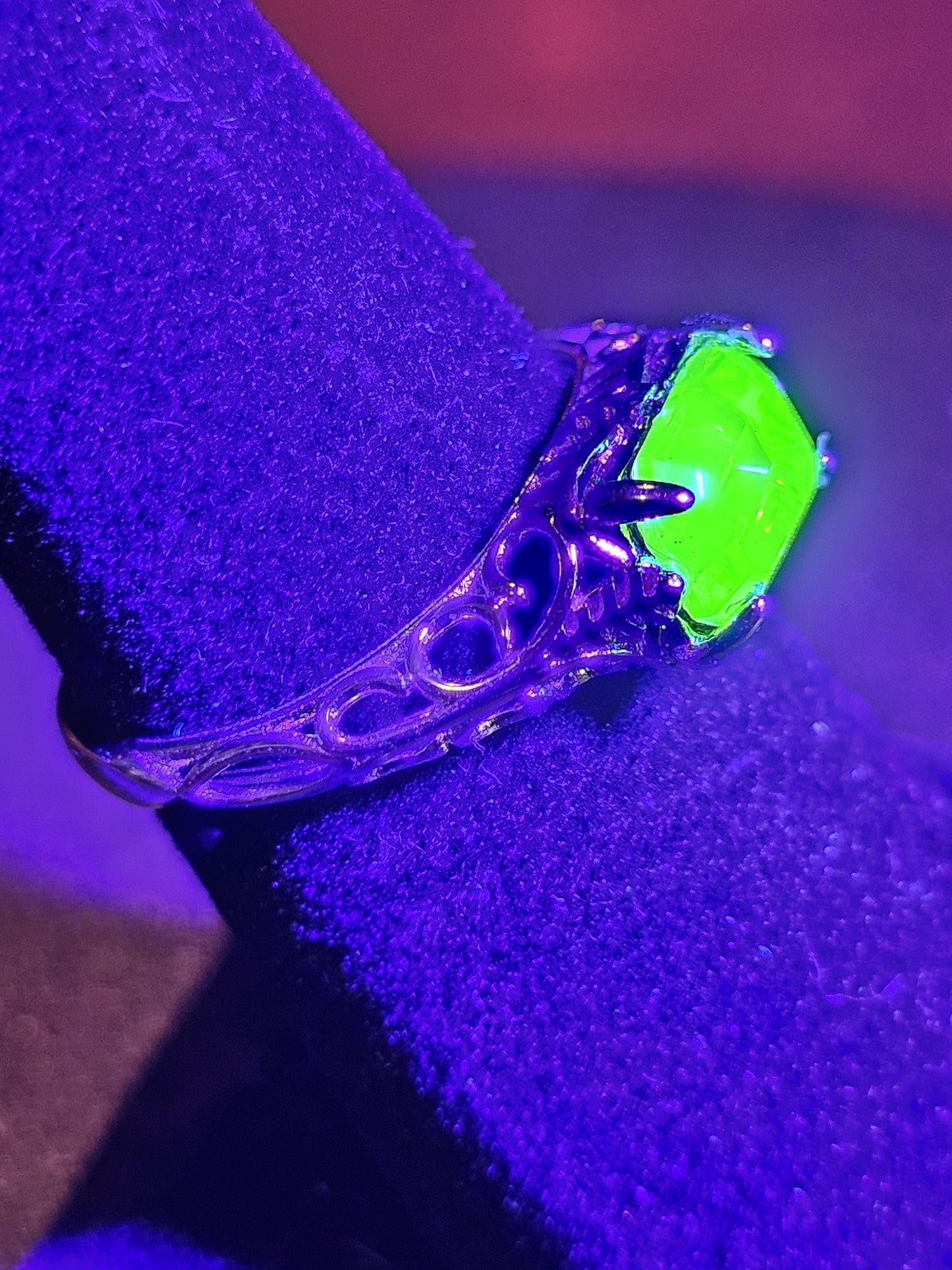Uranium Glass Emerald cut Ring Size 7 or 7.5 Art Deco style new Sterling Silver vintage Uranium glass stone that glows under black/UV light