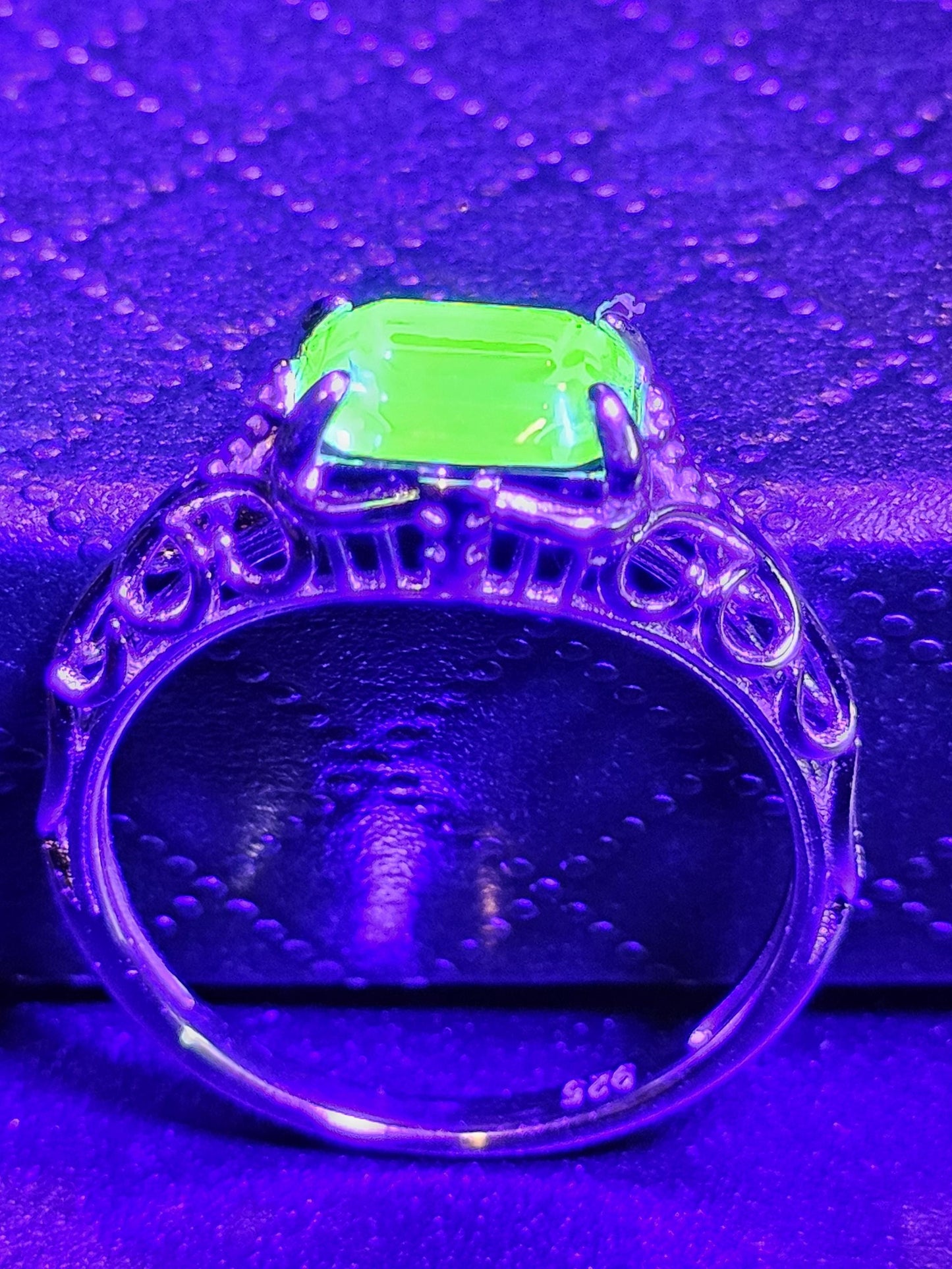Uranium Glass Emerald cut Ring Size 7 or 7.5 Art Deco style new Sterling Silver vintage Uranium glass stone that glows under black/UV light