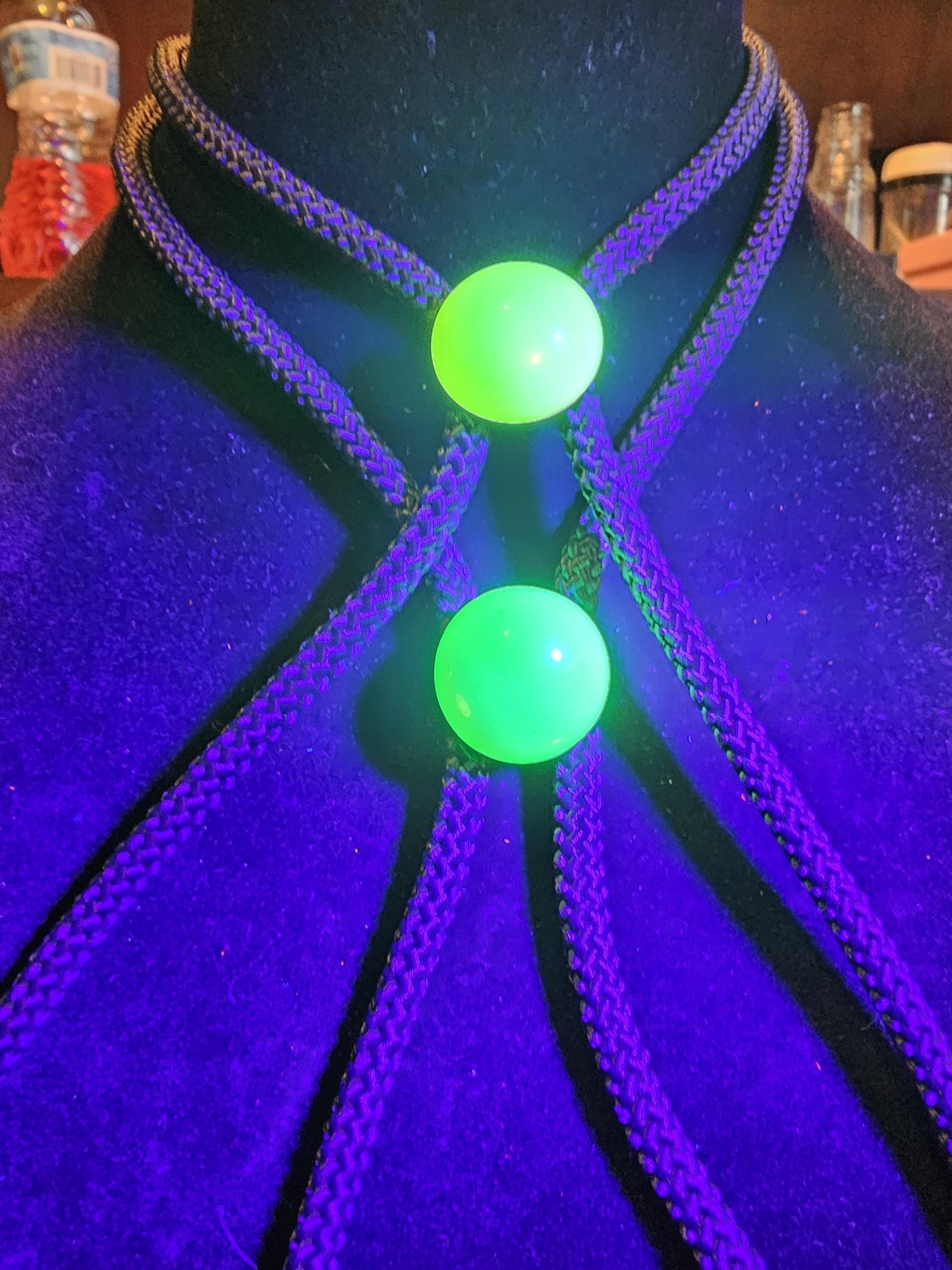 Uranium Glass Bolo Tie Opal or Green 18 mm Round cut Round top Cabochon cut vintage Uranium Glass stone that glows under black / UV light