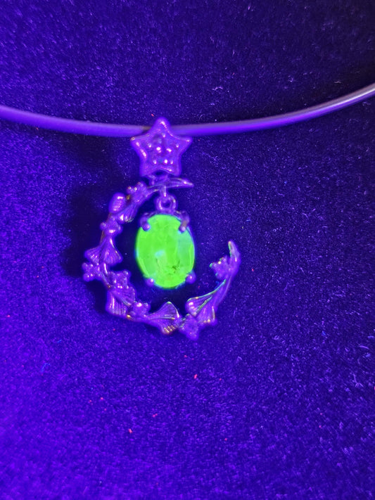 Uranium Glass Pendant in new Sterling Silver setting with a vintage 8x6 mm Oval cut Uranium Glass stone that glows under black / UV light