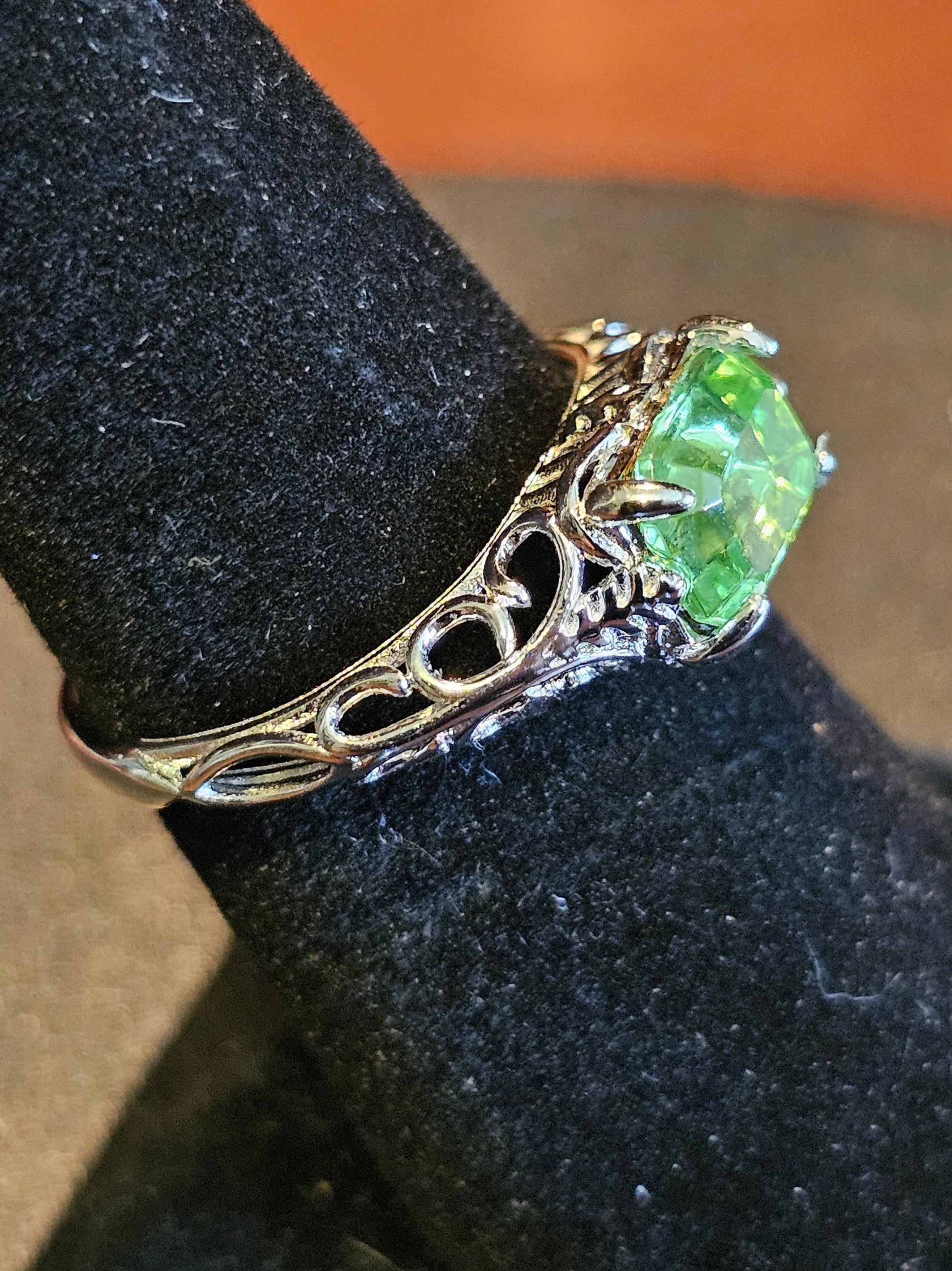 Uranium Glass Emerald cut Ring Size 7 or 7.5 Art Deco style new Sterling Silver vintage Uranium glass stone that glows under black/UV light
