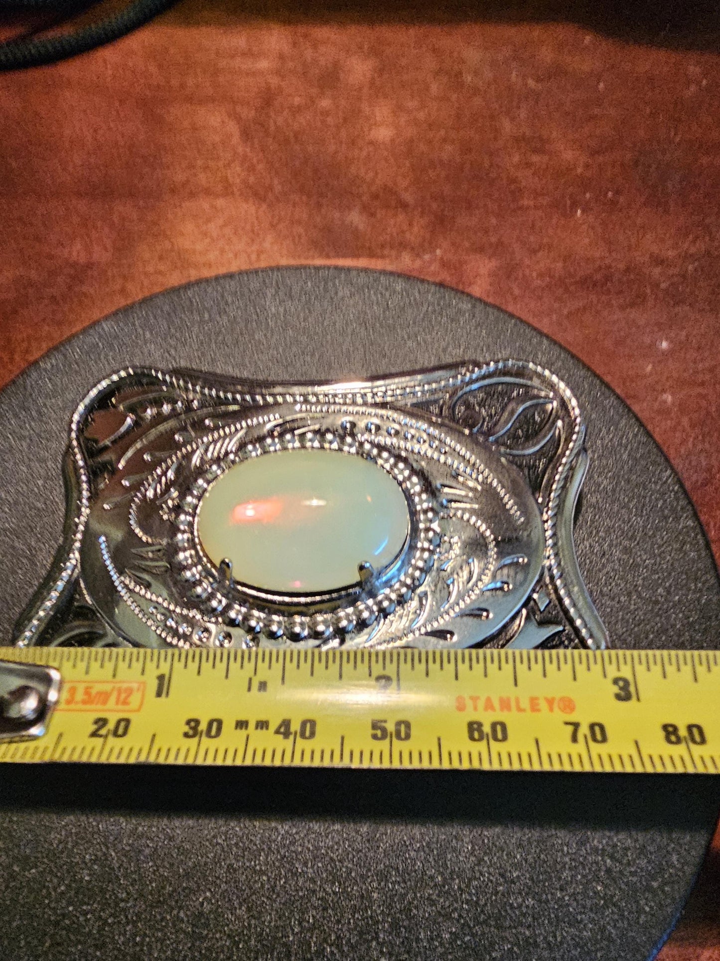 Uranium Glass Belt Buckle large 25x18 mm Oval cut Round top Cabochon cut vintage Uranium Glass stone that glows under black / UV light