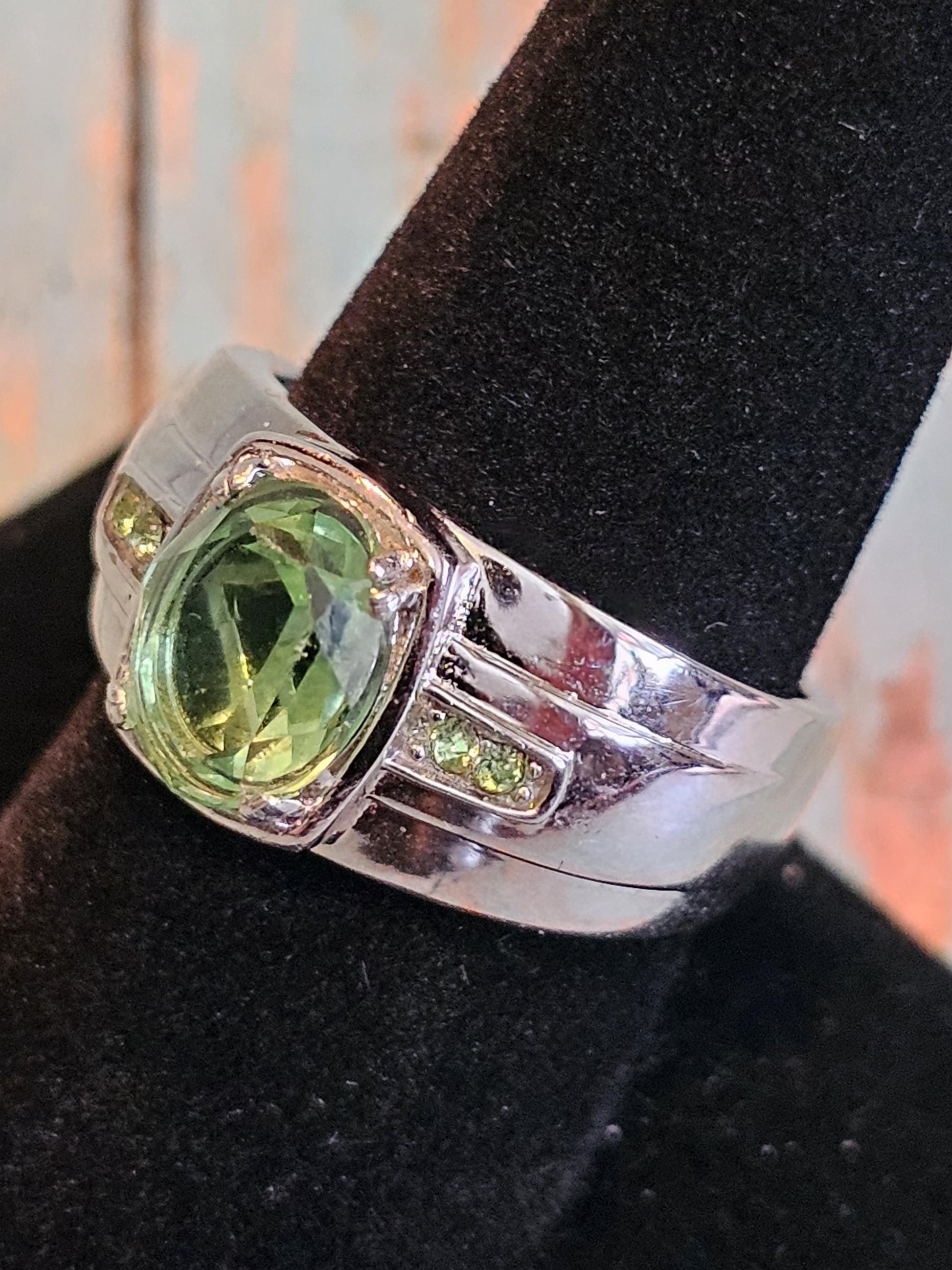 Uranium Glass Men's Ring size 9 through 11 new Sterling Silver with a vintage Oval cut Uranium glass stones that glows under black/UV light