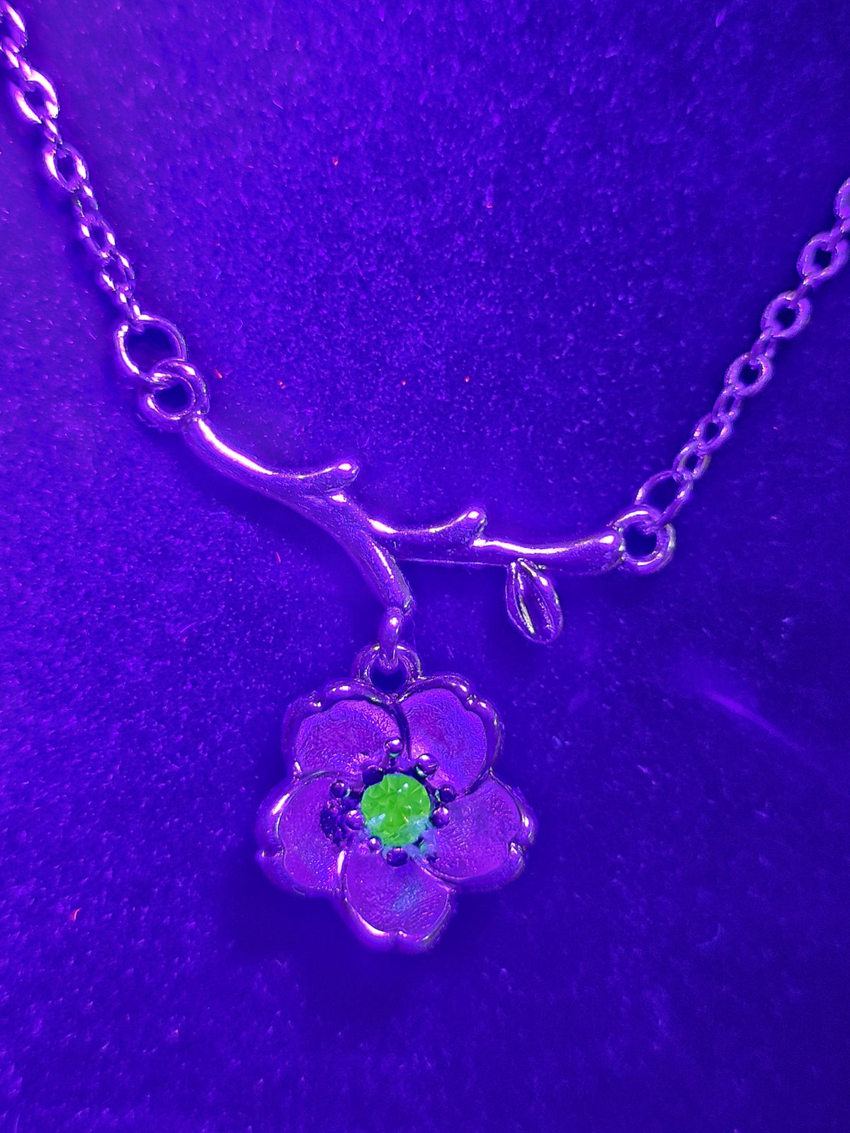 Uranium Glass Pendant w/ silver PLATED necklace new Sterling Silver setting with vintage Uranium glass stone that glows under black/UV light