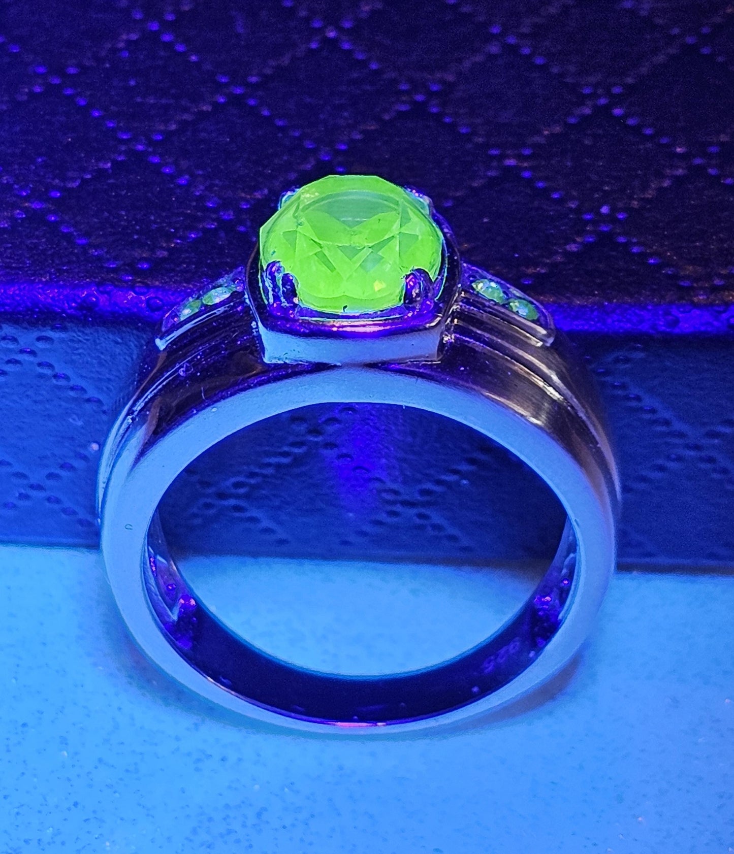 Uranium Glass Men's Ring size 9 through 11 new Sterling Silver with a vintage Oval cut Uranium glass stones that glows under black/UV light