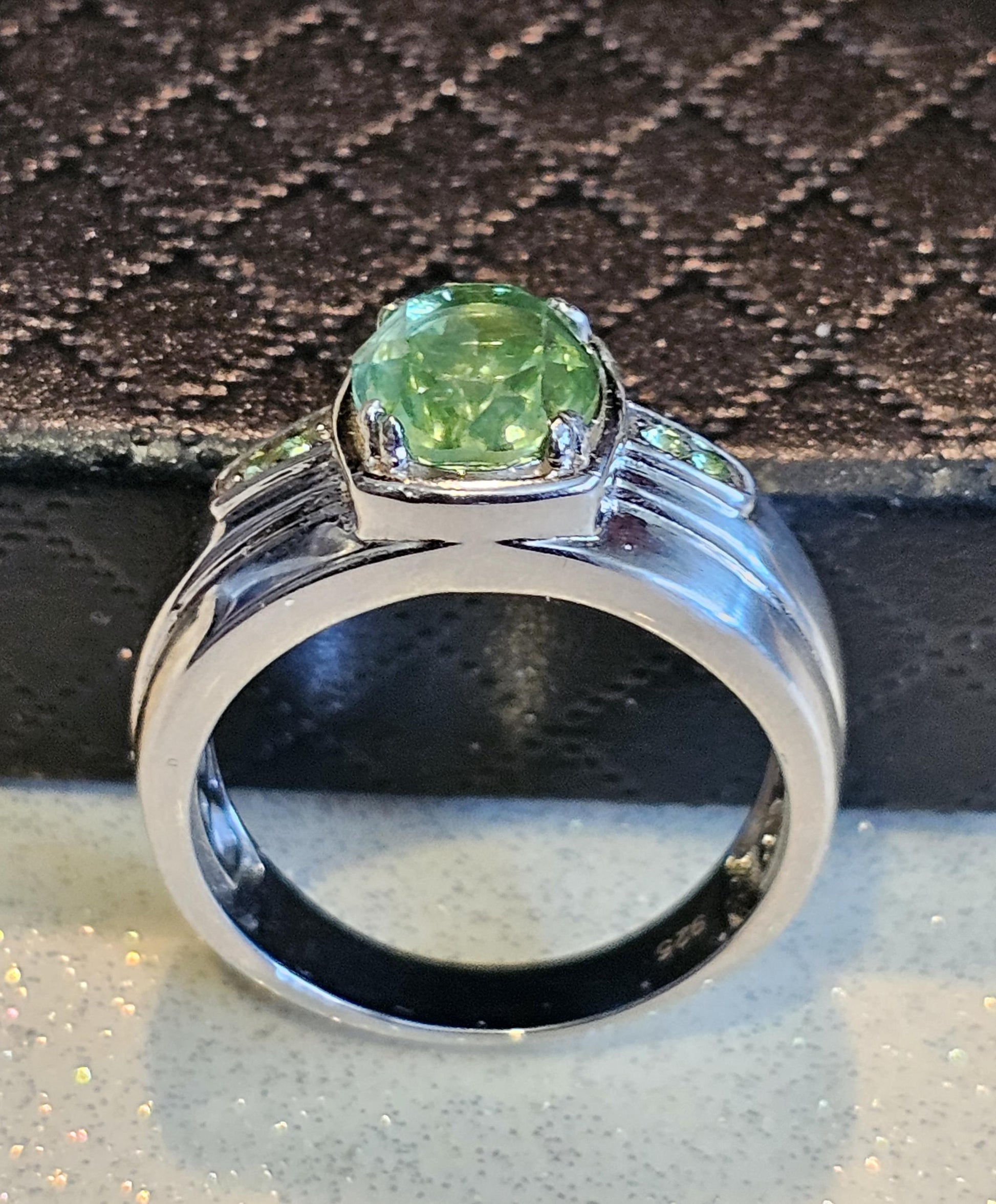 Uranium Glass Men's Ring size 9 through 11 new Sterling Silver with a vintage Oval cut Uranium glass stones that glows under black/UV light