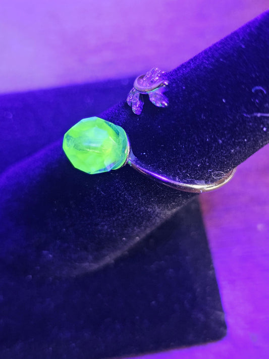 Uranium Glass Ring Adjustable size new Sterling Silver with a vintage  Uranium glass bead that glows under black / UV light