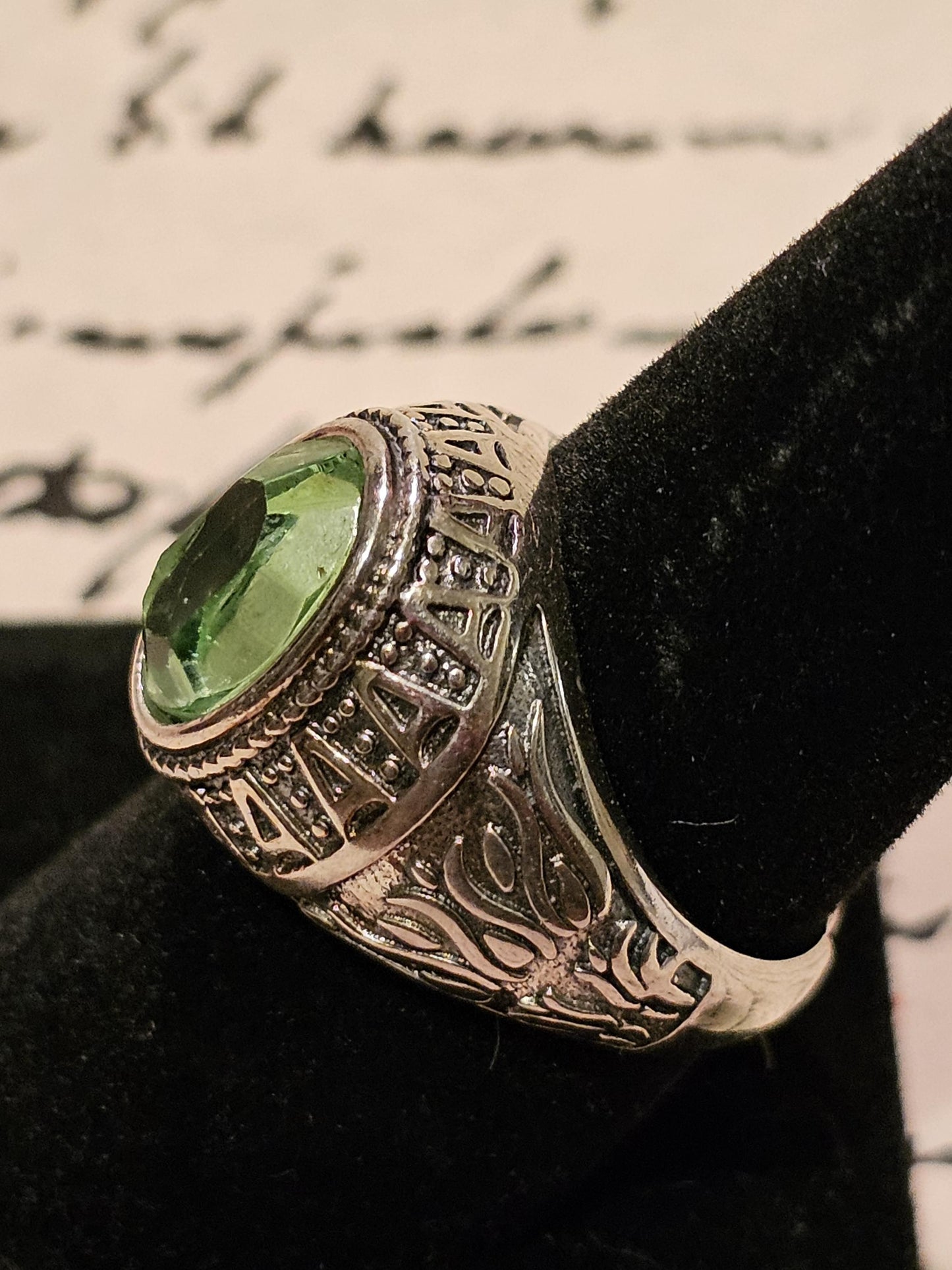 Uranium Glass Men's Ring Adjustable new Sterling Silver with a 12x8 mm vintage Uranium glass Oval cut stone that glows under black/UV light